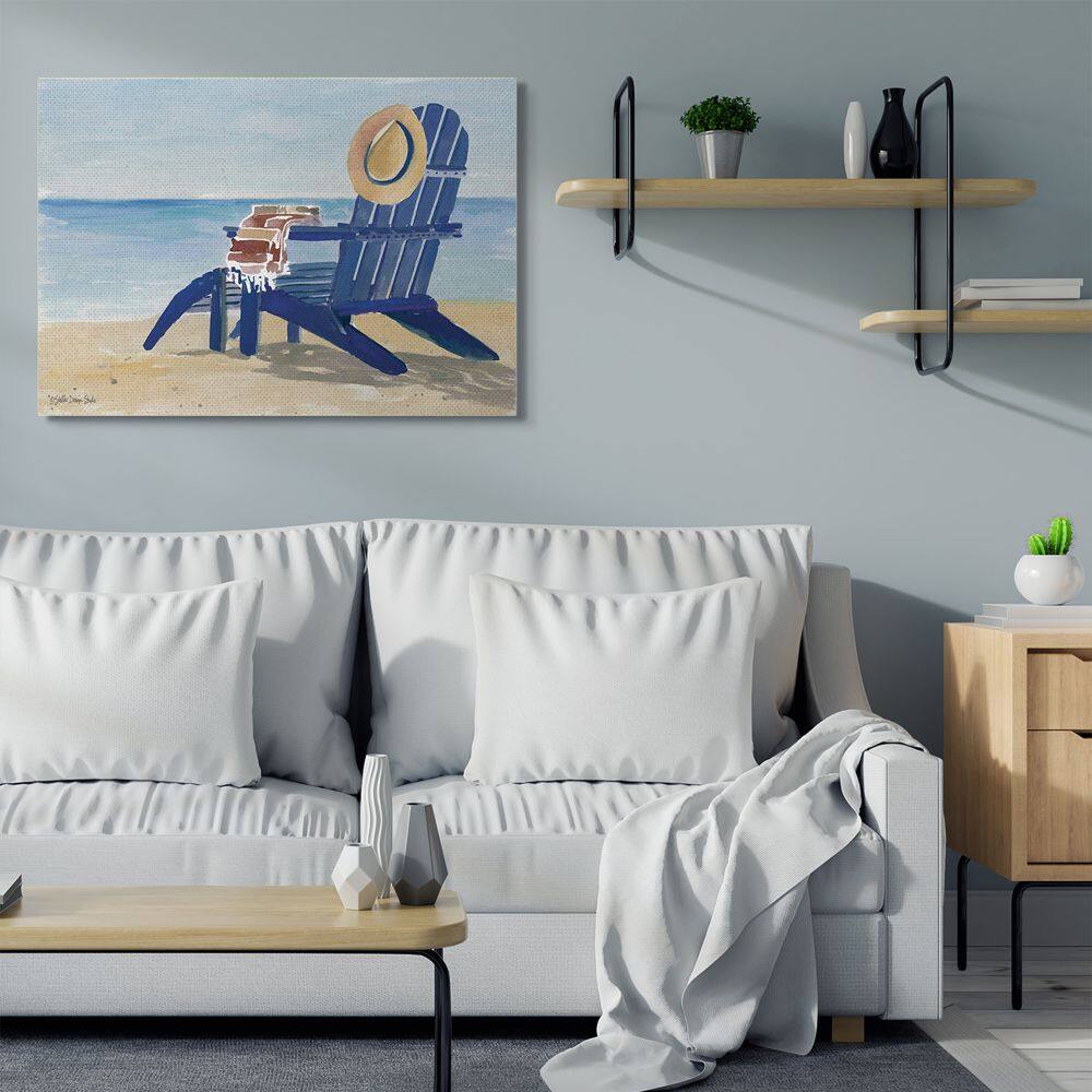 Stupell Industries Empty Blue Beach Chair with Hat Nautical Scene Canvas Wall Art