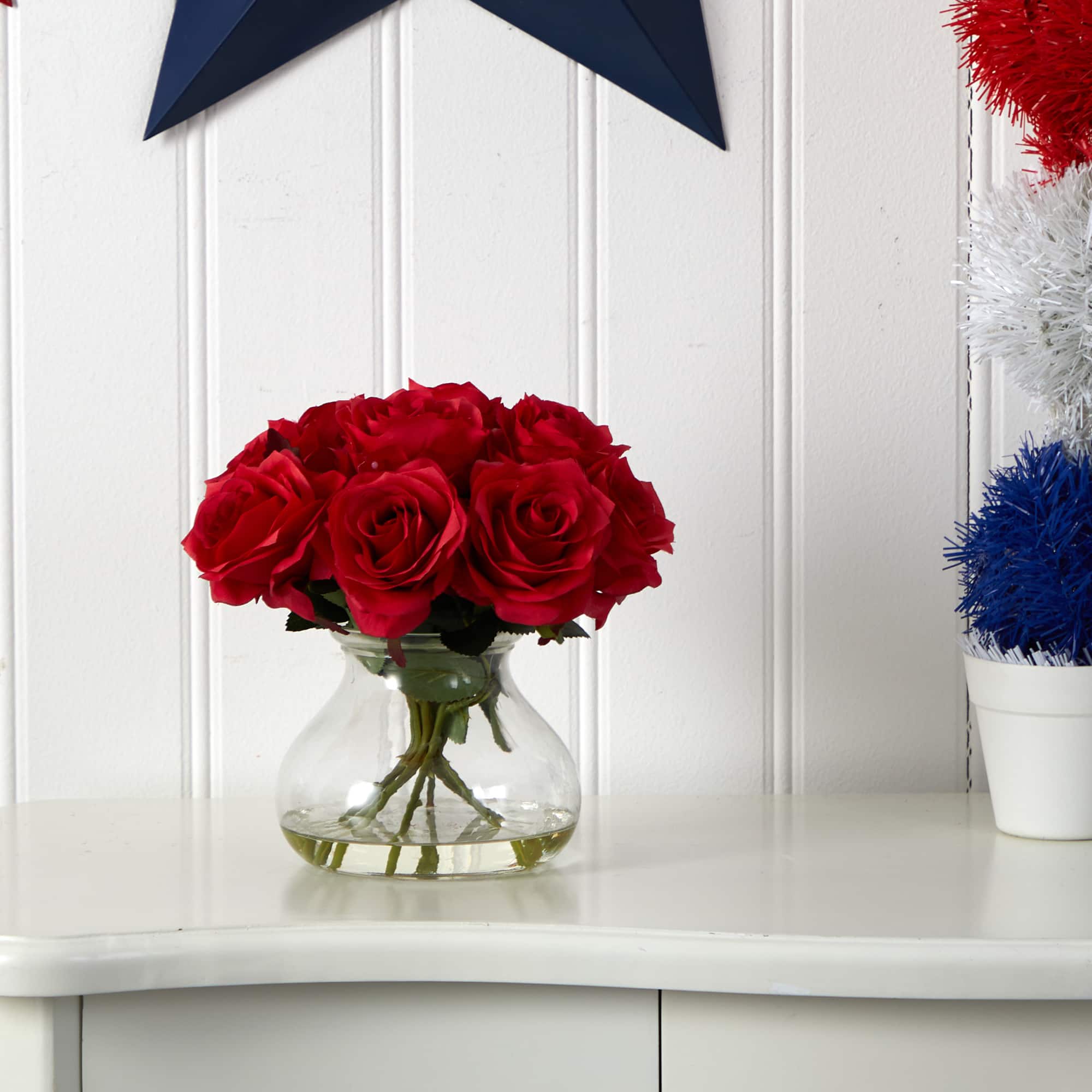 11" Rose Arrangement with Clear Glass Vase