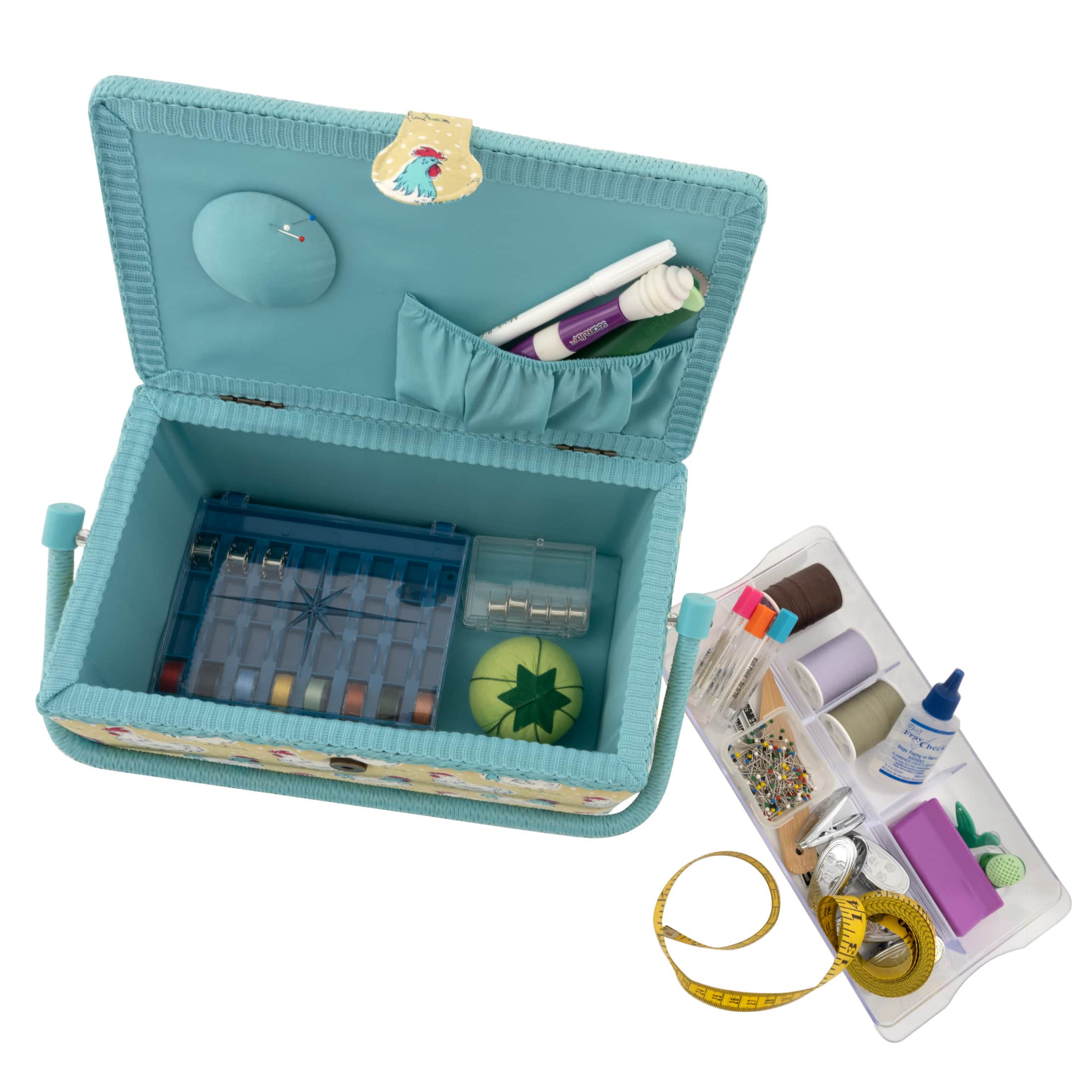 Dritz® Chickens Medium Sewing Basket with Removable Tray