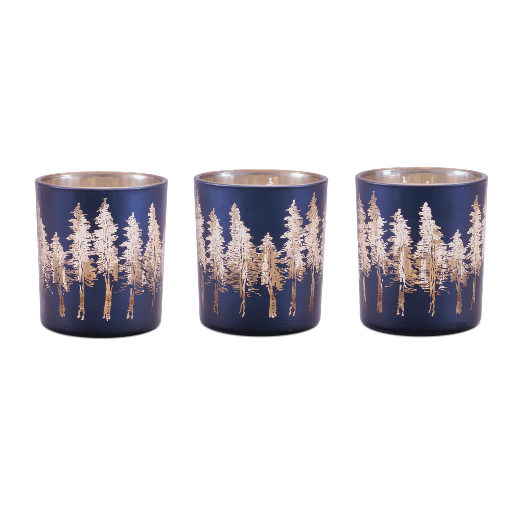 Melrose Pine Tree Print Votive Candle Holders, 3ct.