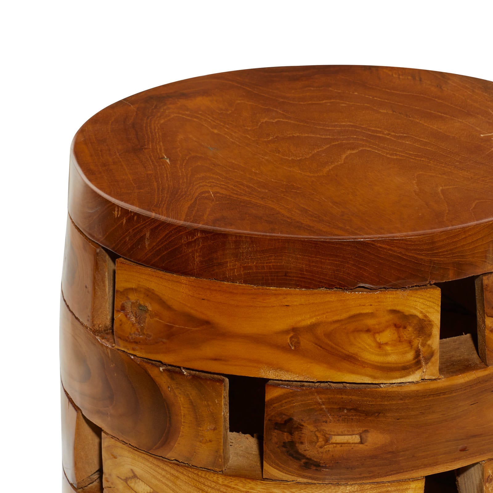 18" Brown Teak Contemporary Footstool