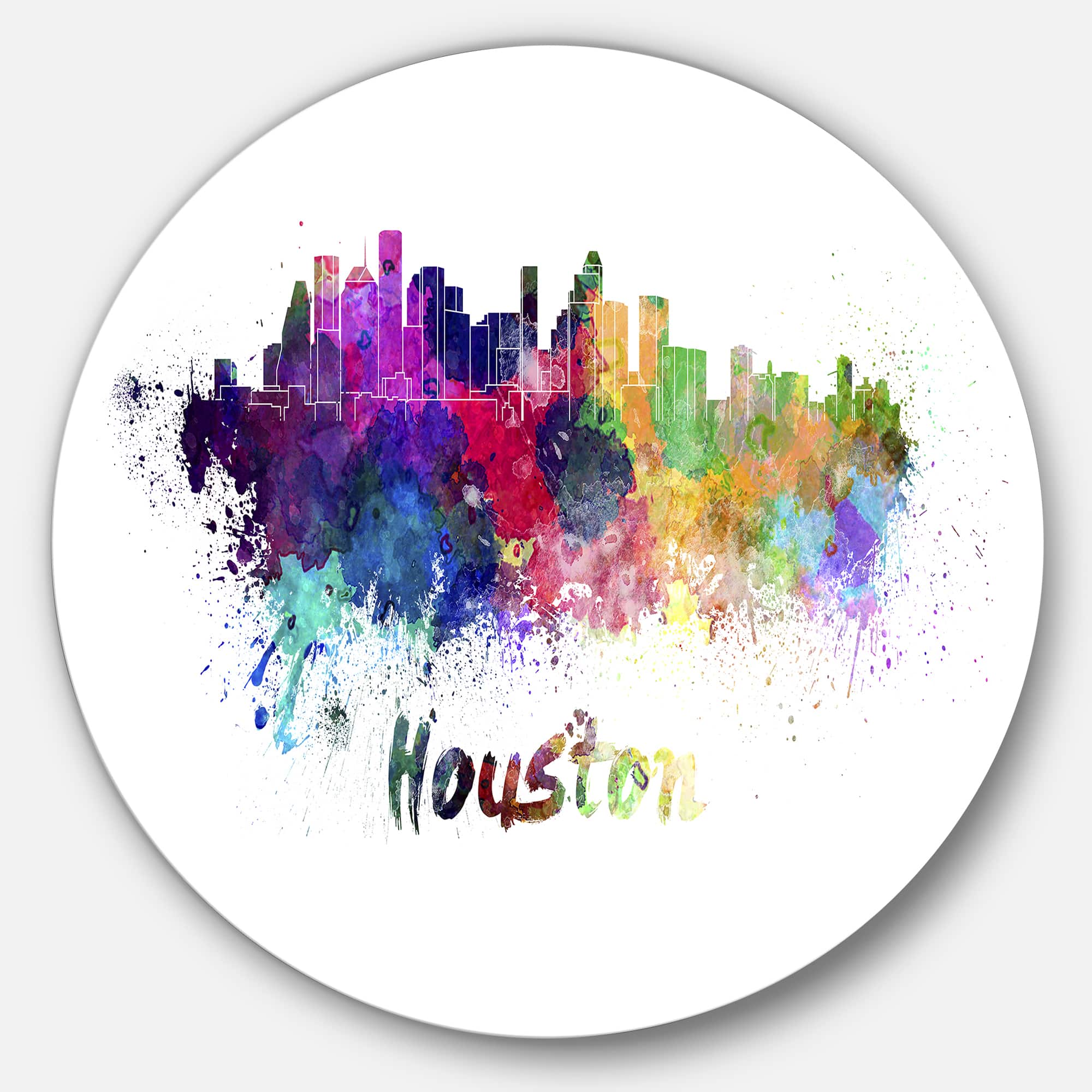 Designart - Houston Skyline' Disc Cityscape Metal Artwork Print