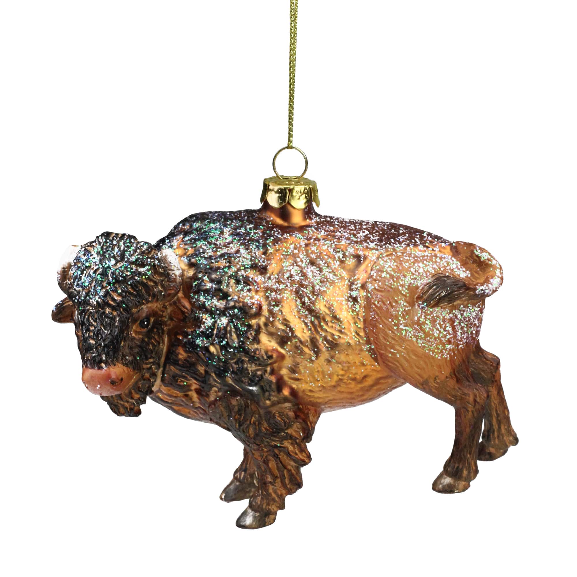 4.25" Brown & Black Glass Bison Ornament