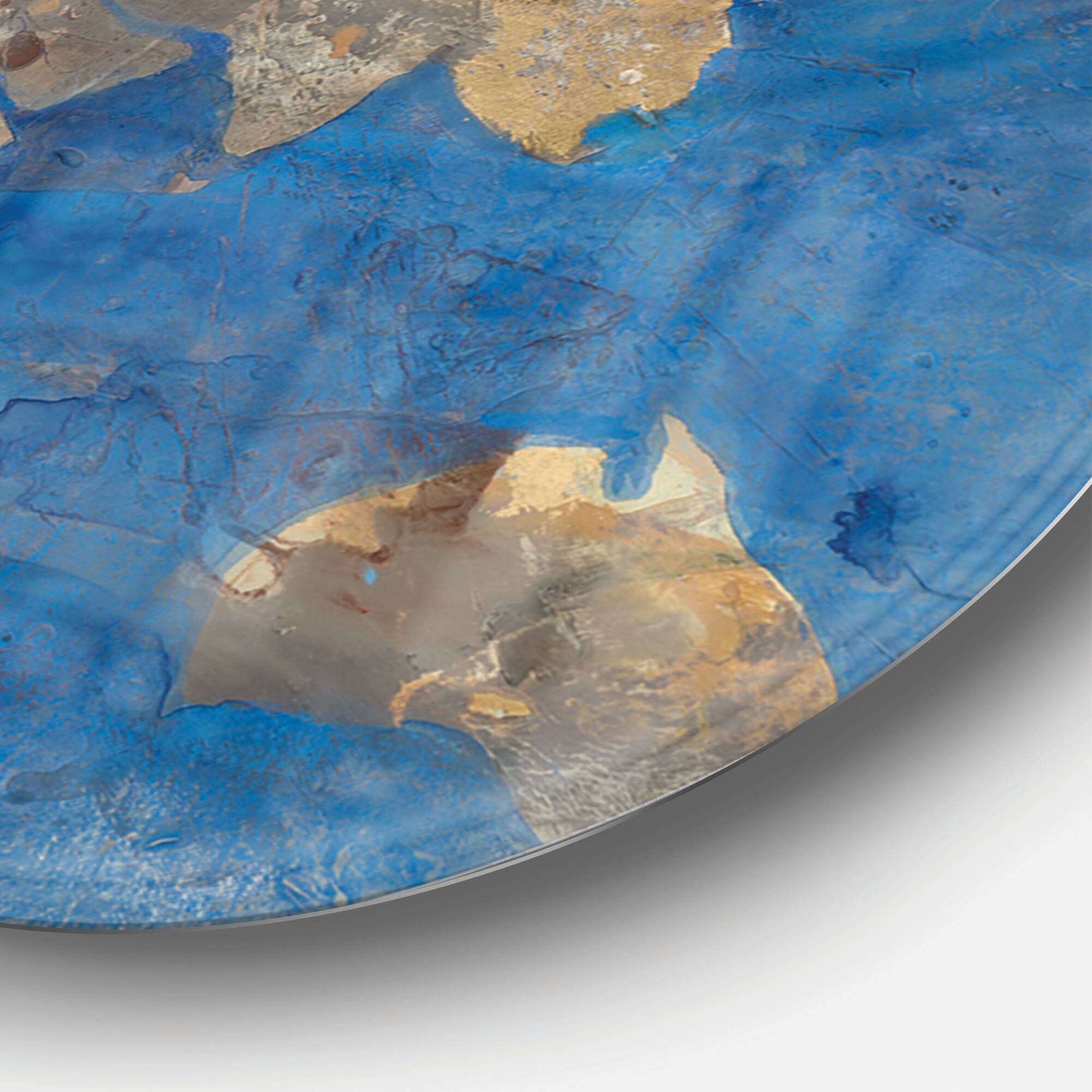 Designart - Golden Blue World Map - Traditional Metal Circle Wall Art
