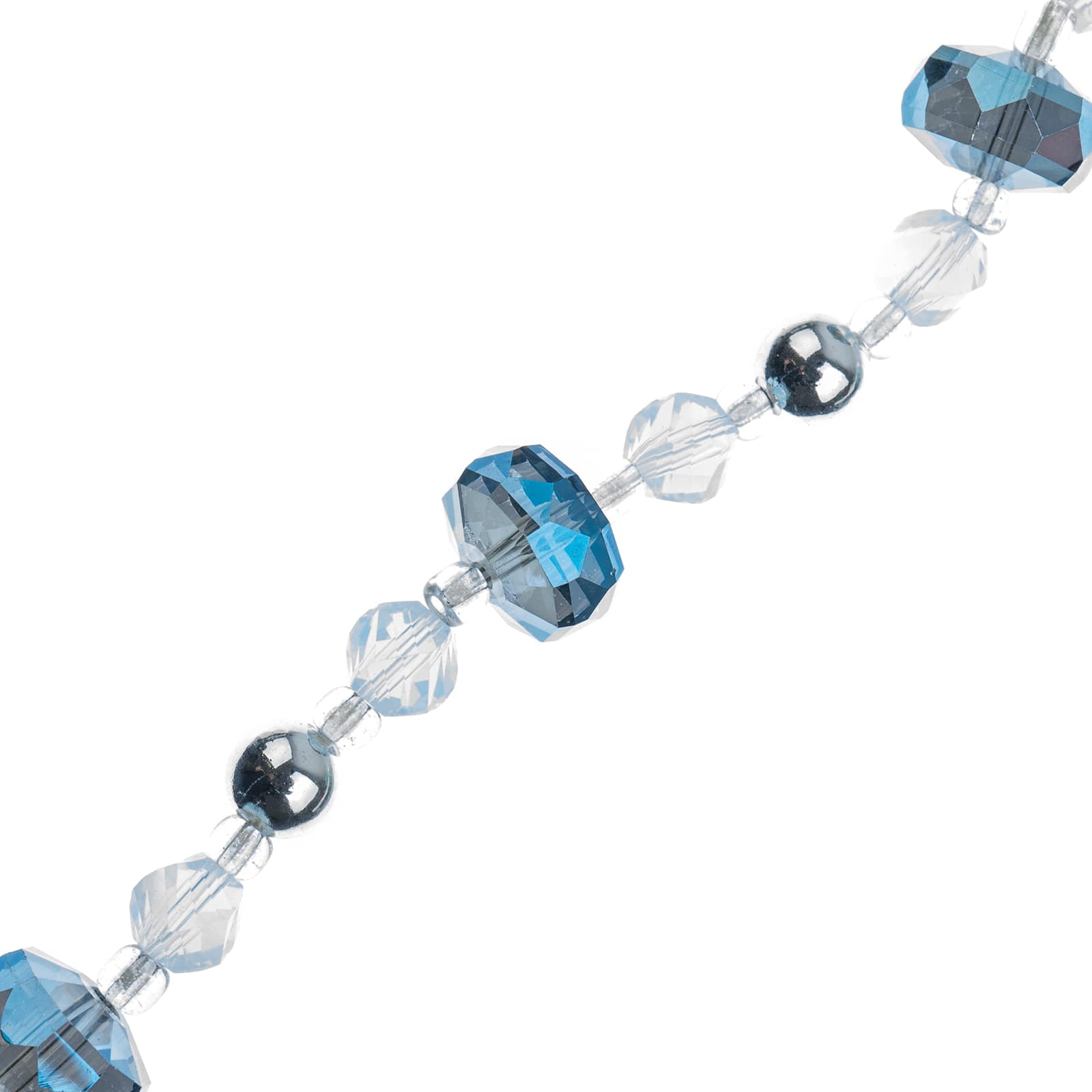 John Bead Crystal Lane DIY 7" Blue, White & Silver Glass Rondelle Beads
