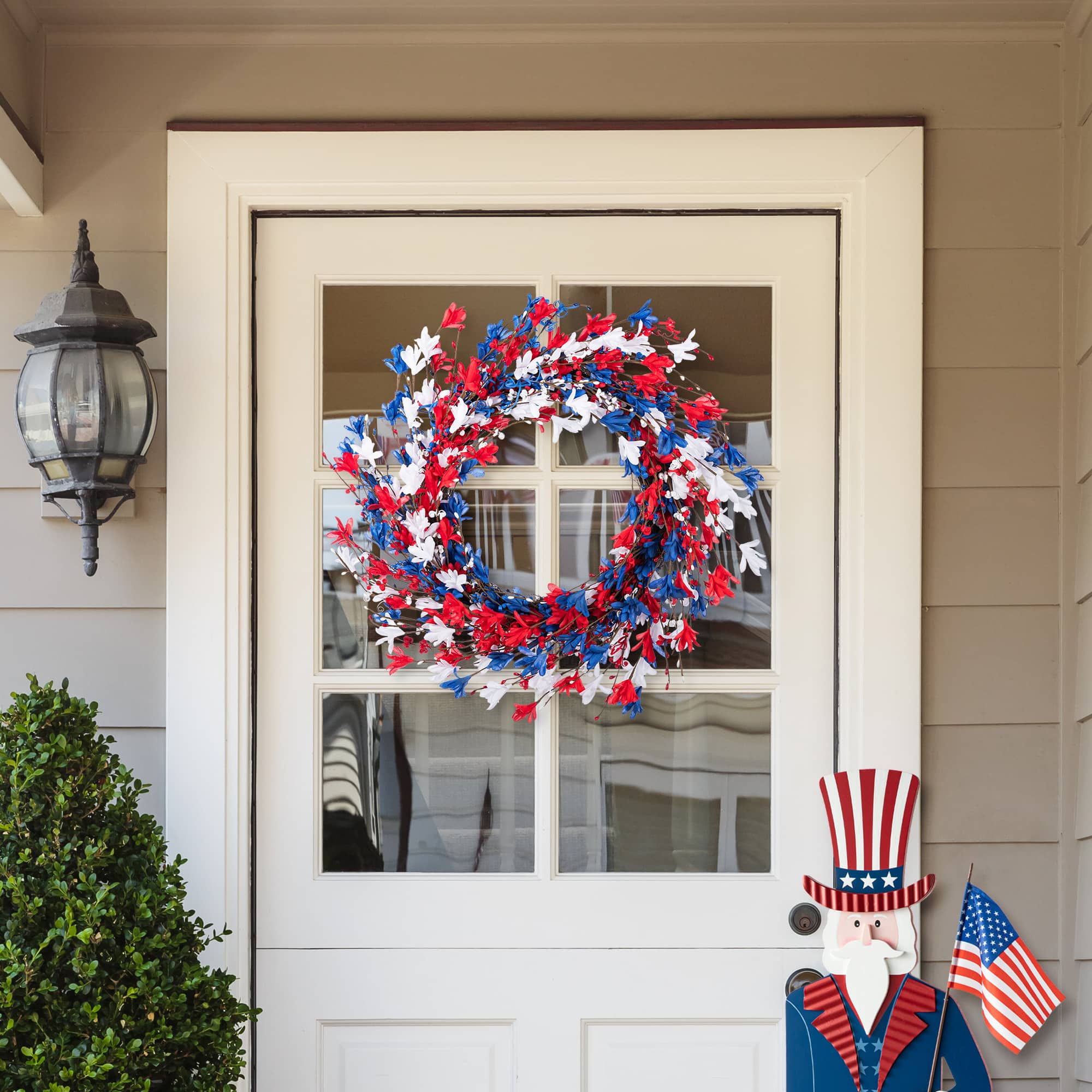 Glitzhome® 24" Patriotic Americana Red, White & Blue Floral Wreath