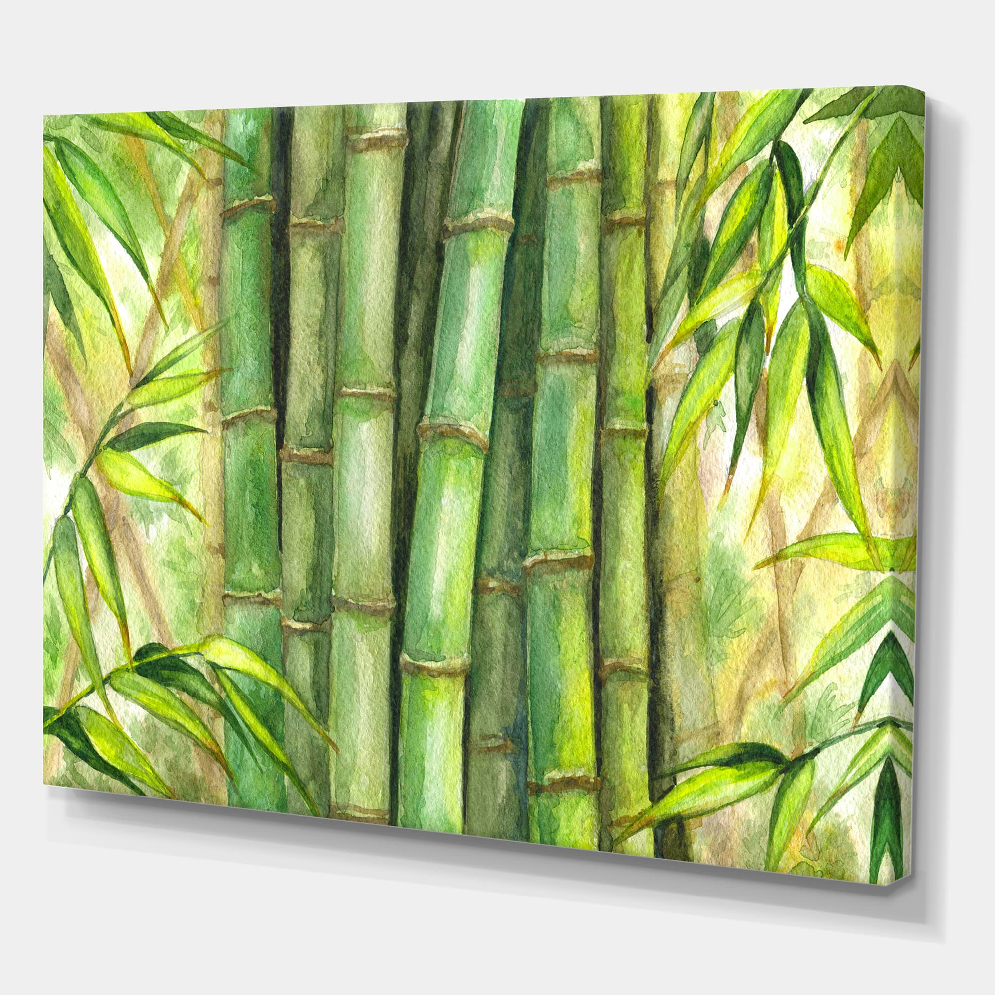 Designart - Bright Green Bamboo Stems - Transitional Canvas Wall Art Print