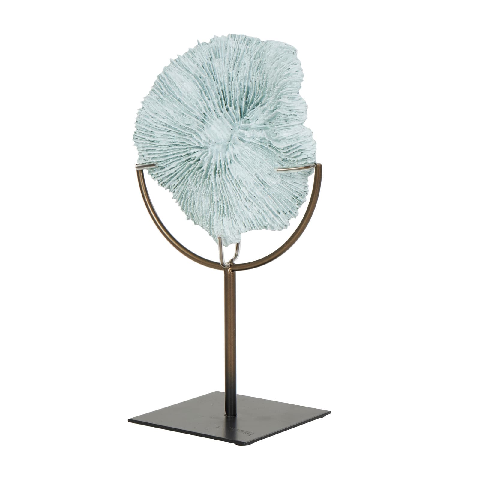 12" Light Blue Polystone Coral Textured Sculpture with Bronze Stand