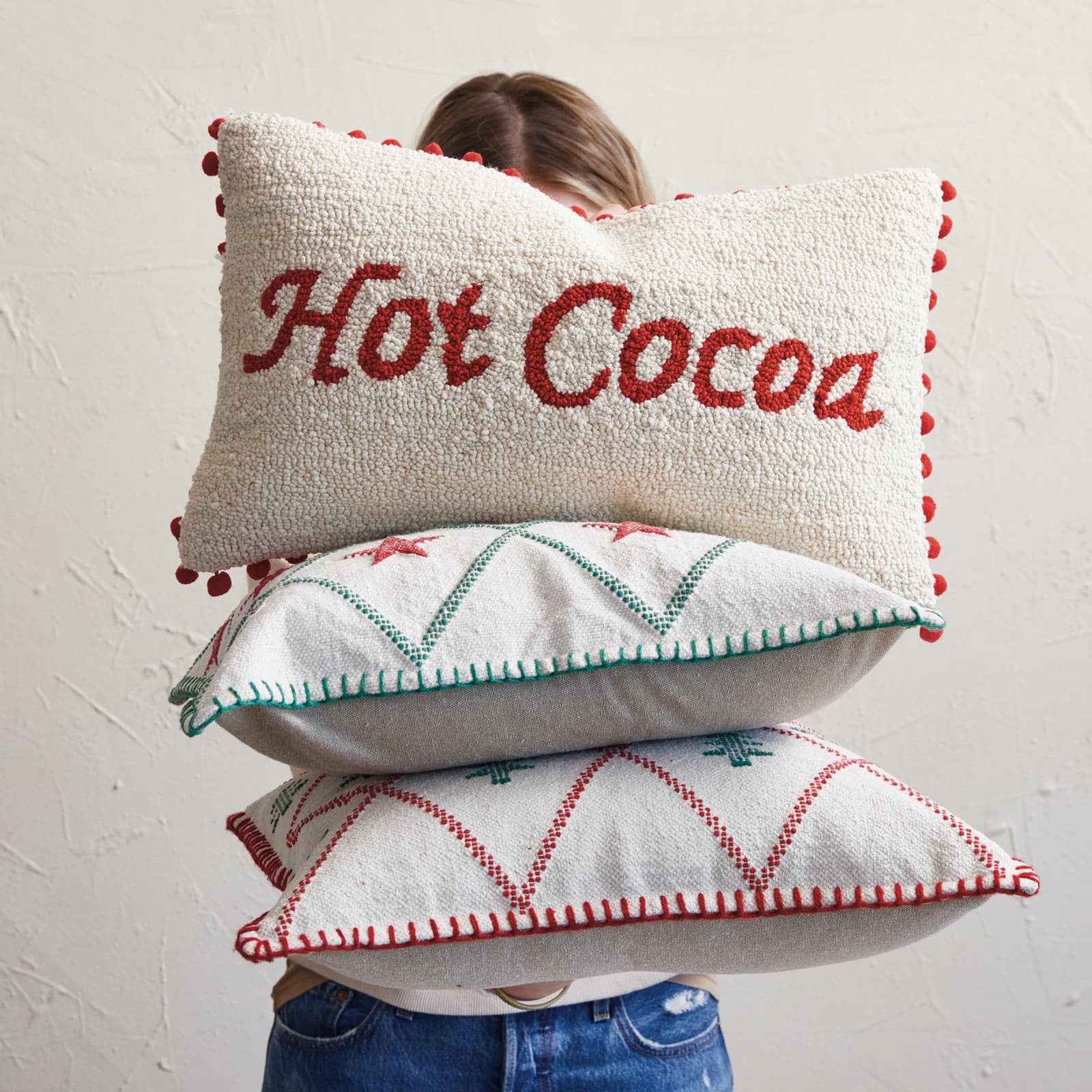 Hello Honey® 18" Embroidered Tree & Star Woven Cotton Throw Pillow Set