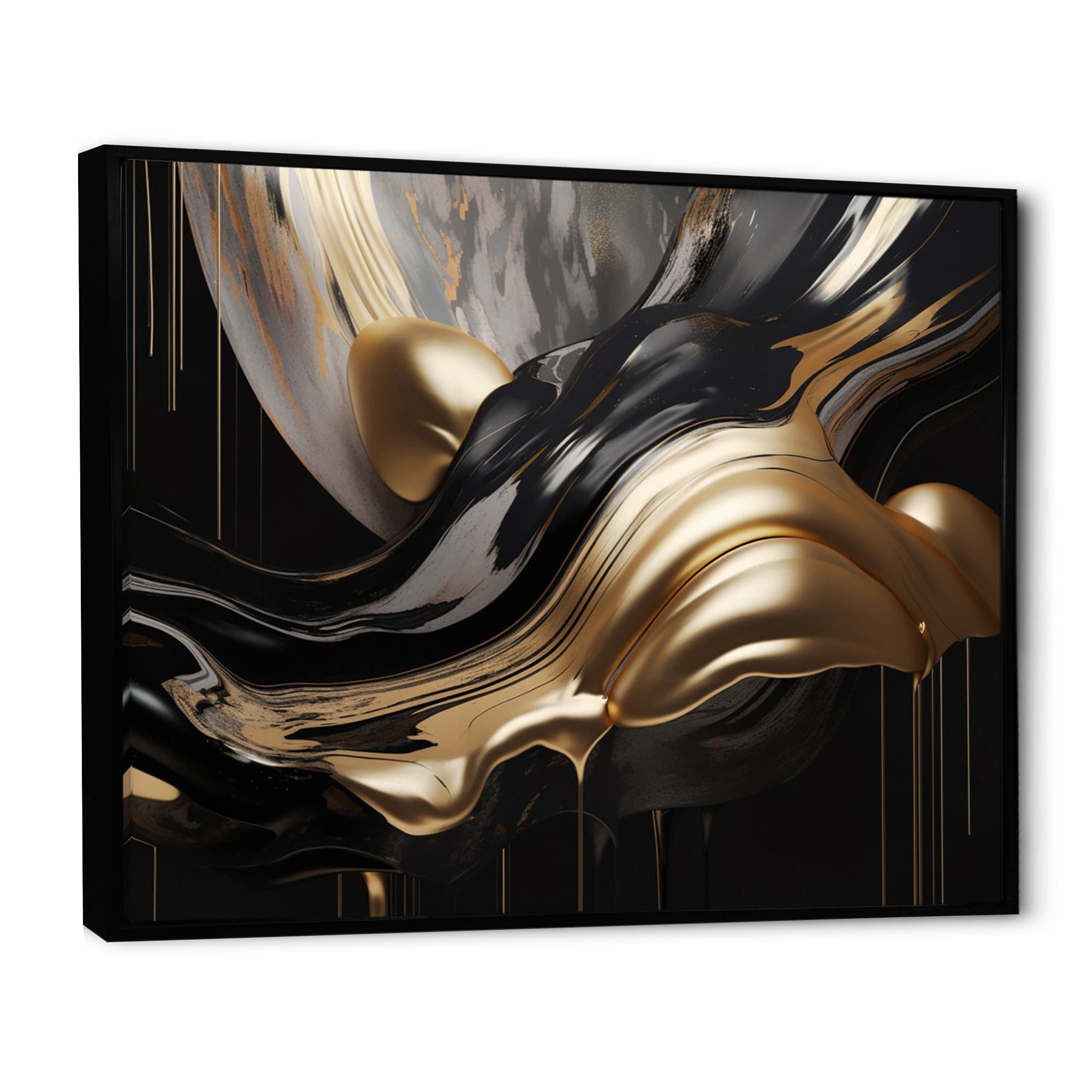 Designart "Gold And Black Captivating Marble Ii" Abstract Marble Framed Wall Decor