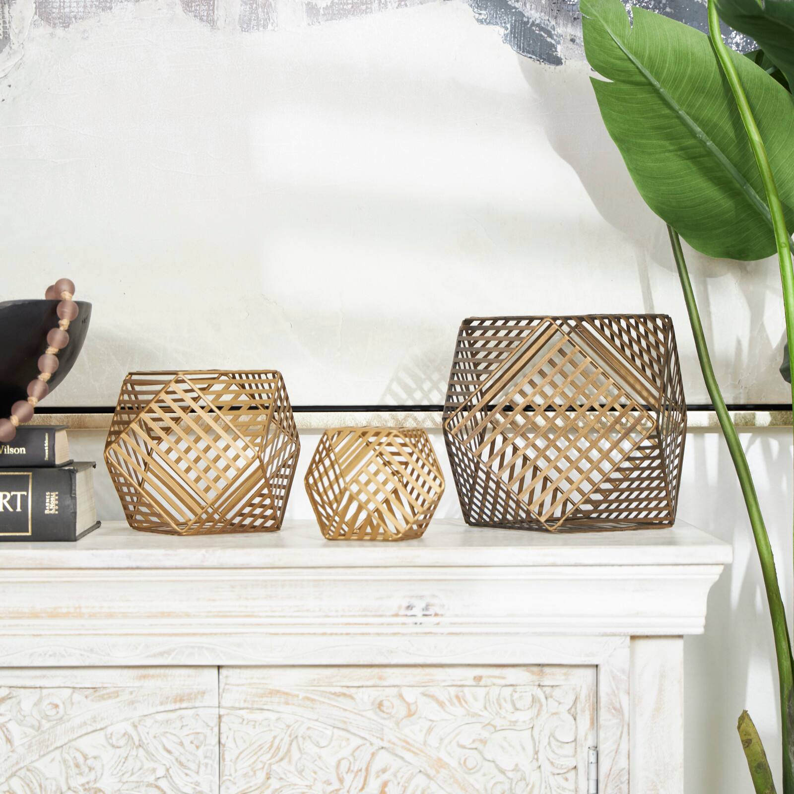 Gold Metal Geometric Sculpture Set, 3ct.