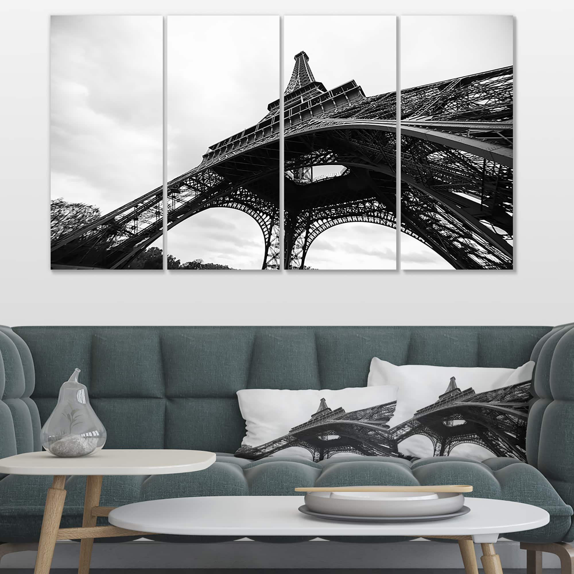Designart - Paris Paris Eiffel Towerin Black and White Side View - Cityscape Canvas Print