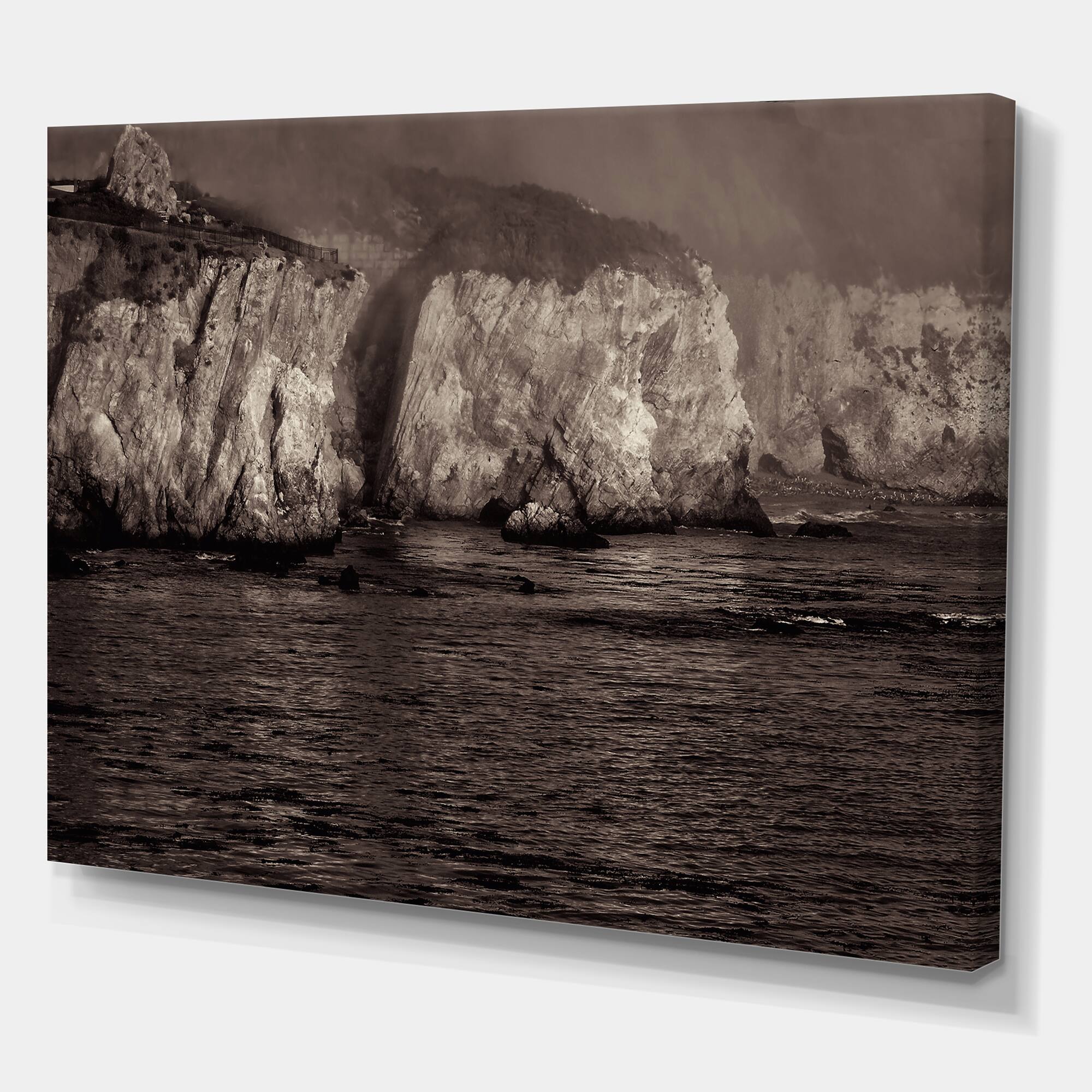 Designart - Gold Cliffs In The Fog - Modern Canvas Wall Art Print