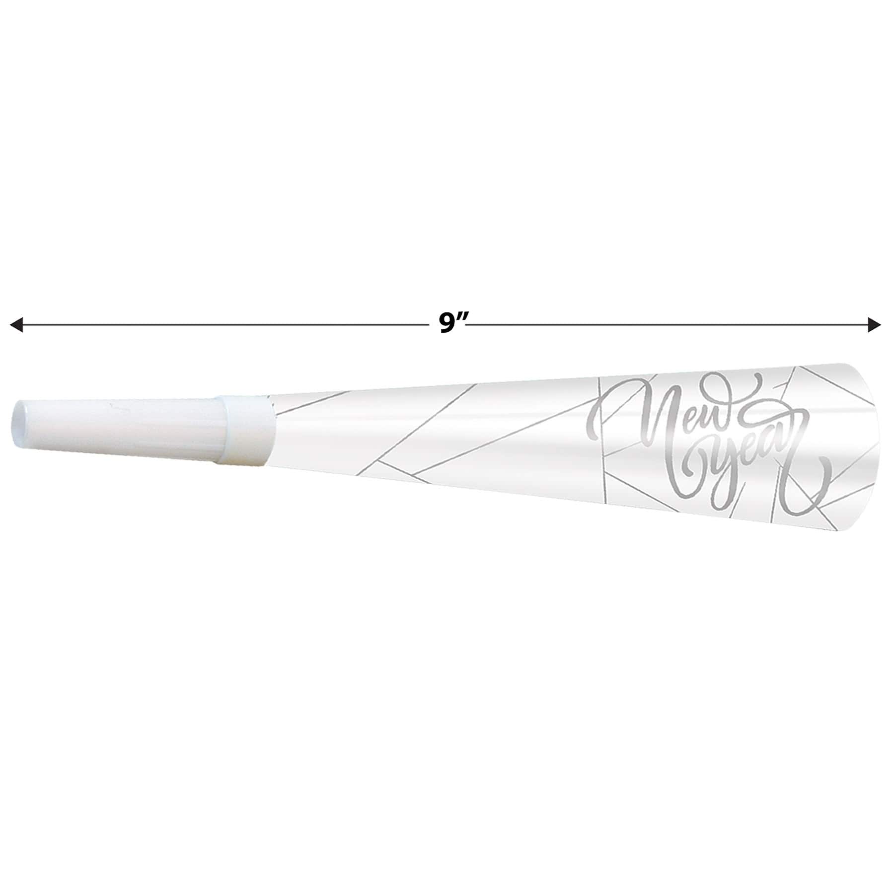 Beistle 9" White & Silver New Year Horns, 100ct.