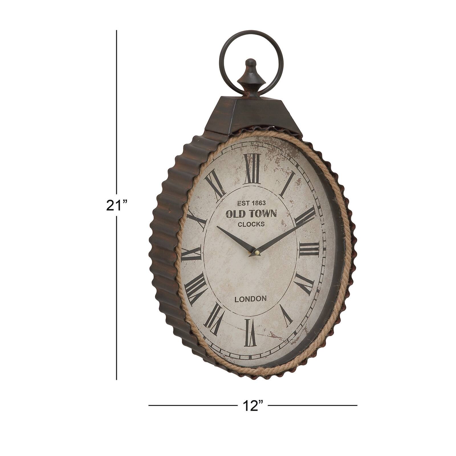 Black Industrial Metal Wall Clock, 21" x 12"