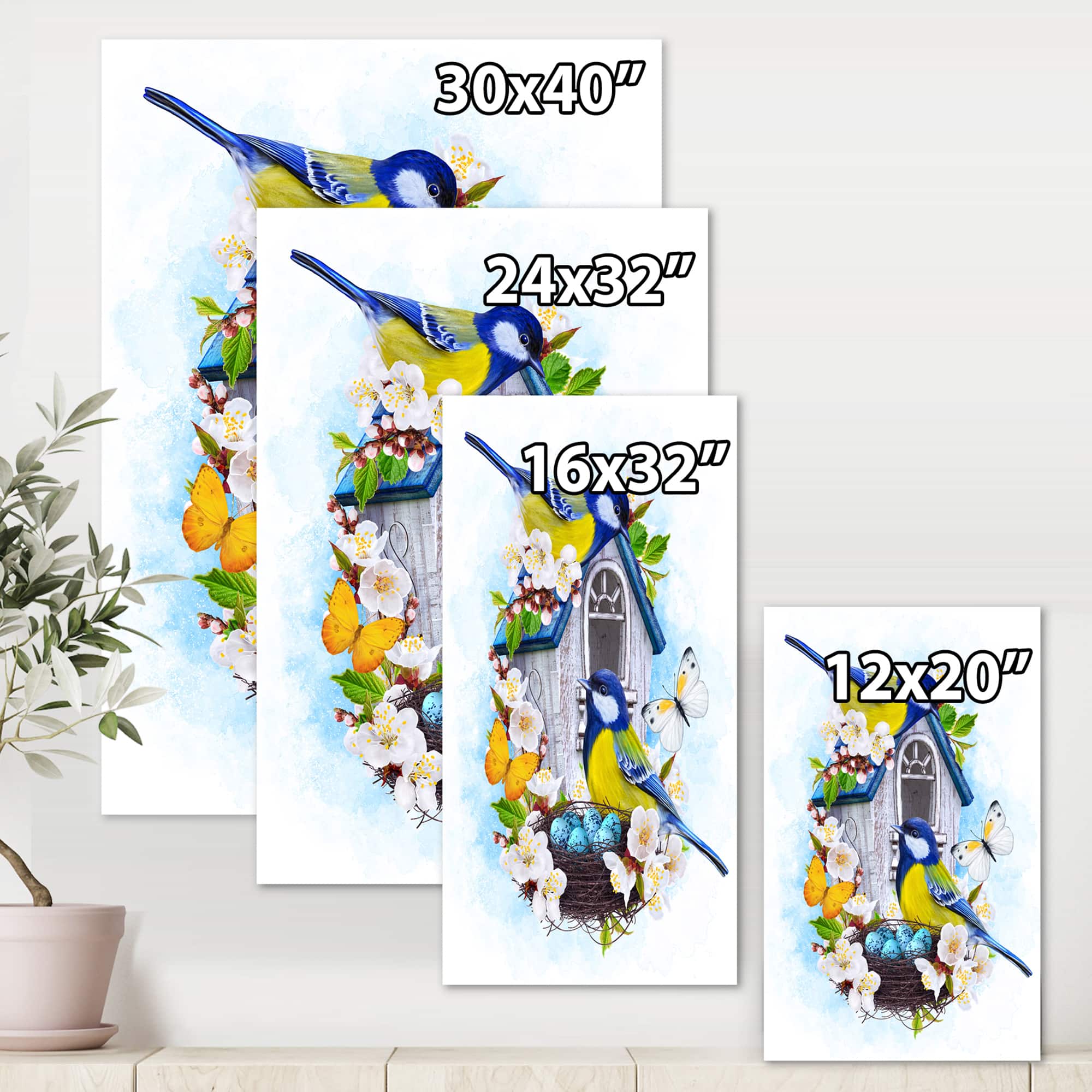 Designart - Two Tit Birds Sitting Near The Nest With Eggs I