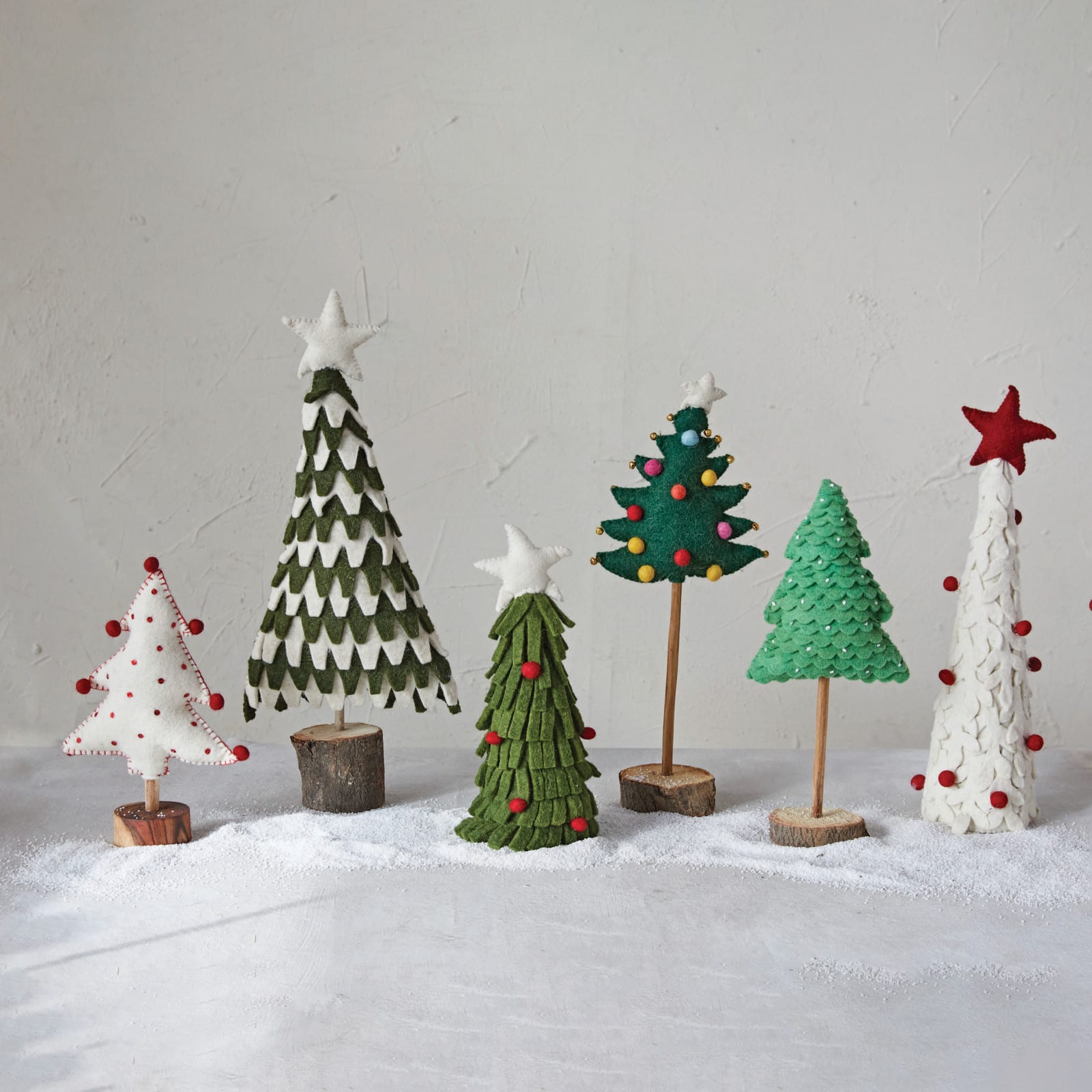 Hello Honey® 13.5" Green Layered Handmade Wool Felt Tree with Beads & Wood Slice Base