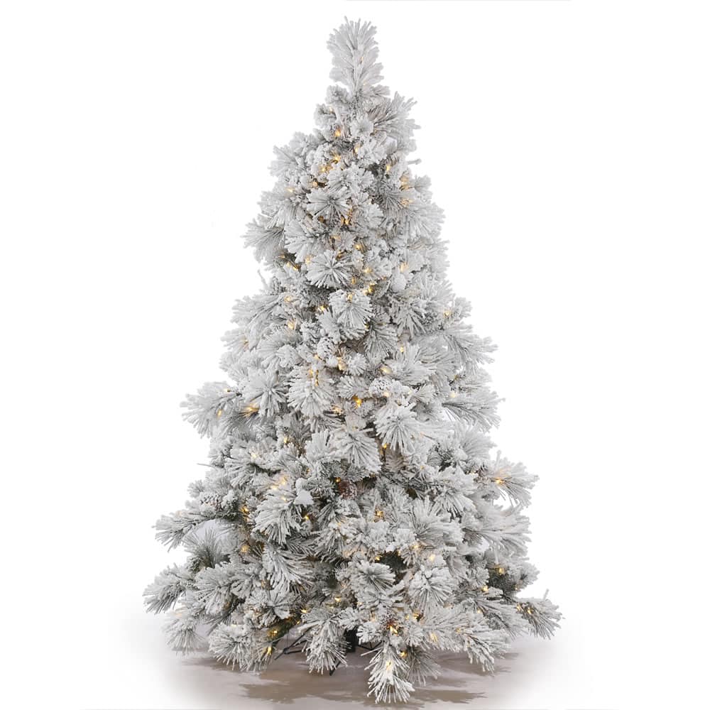 6.5ft. Pre-Lit Flocked Alberta Artificial Christmas Tree, Pure White LED Lights