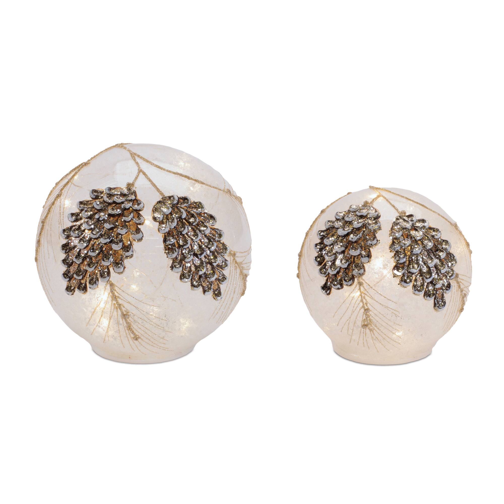 Melrose LED Frosted Pinecone Globe Set