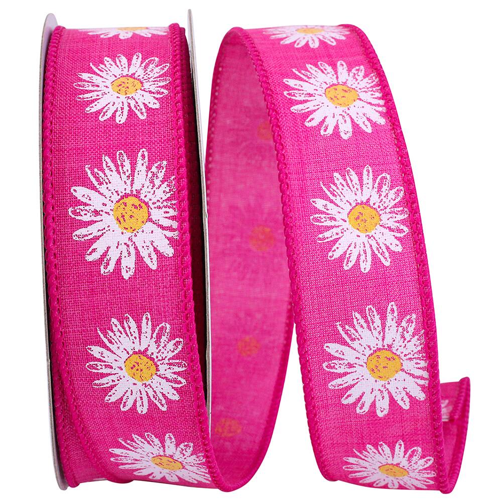 JAM Paper 1.5" x 20yd. Wired Faux Linen Flower Row Ribbon