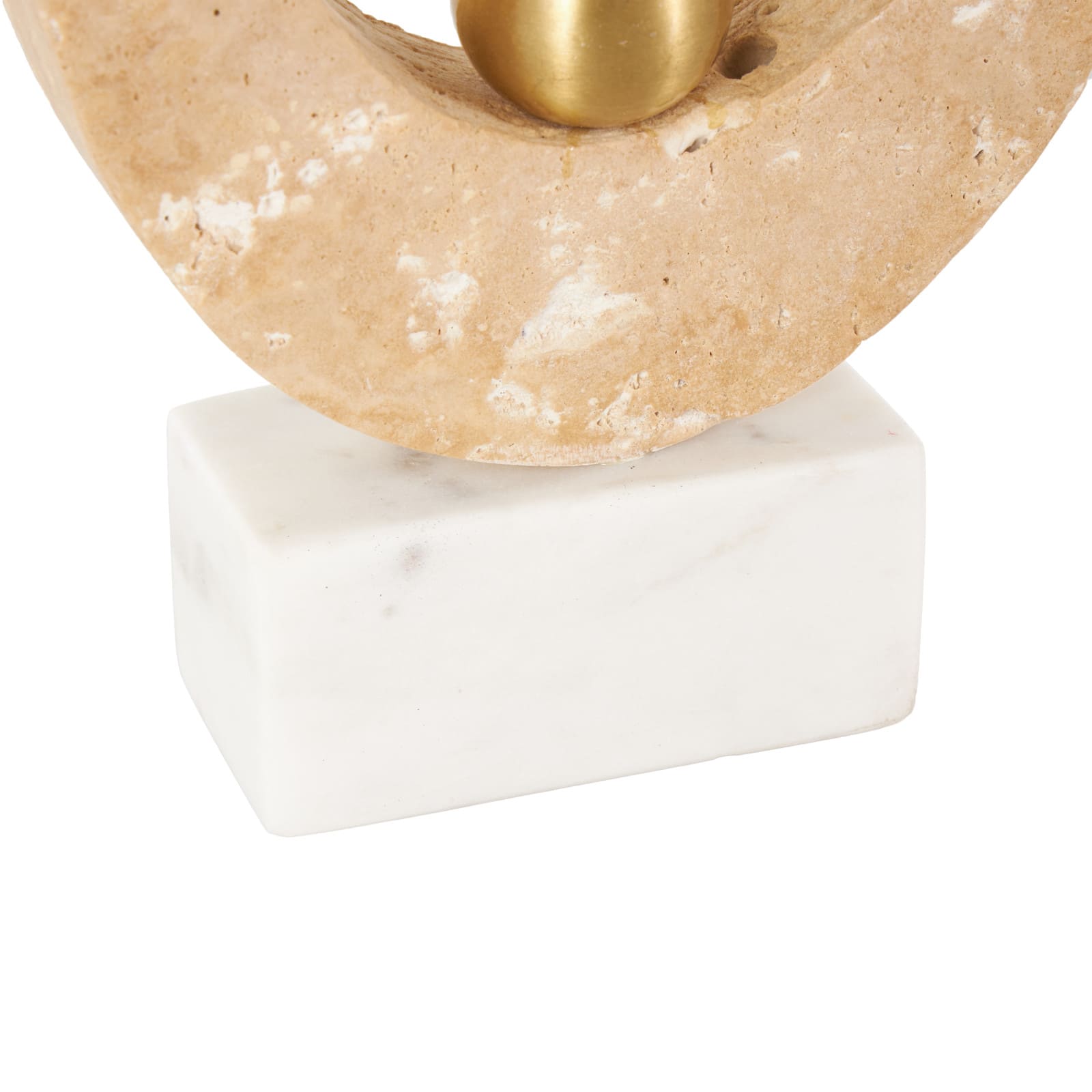 7" x 12" Cream Marble Abstract Oval Decorative Sculpture with Gold Ball and White Base