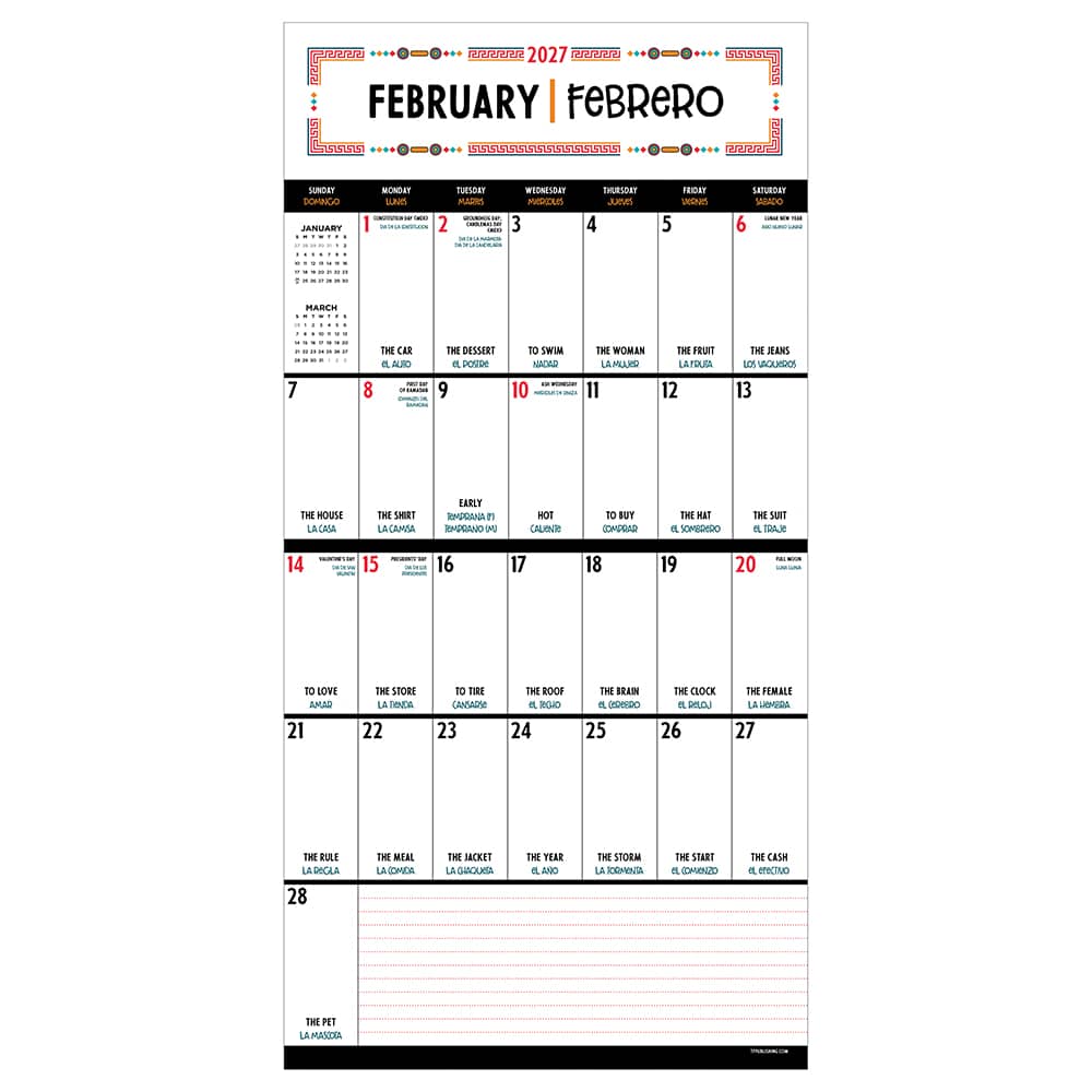 2027 Spanish Words for Everyone Wall Calendar