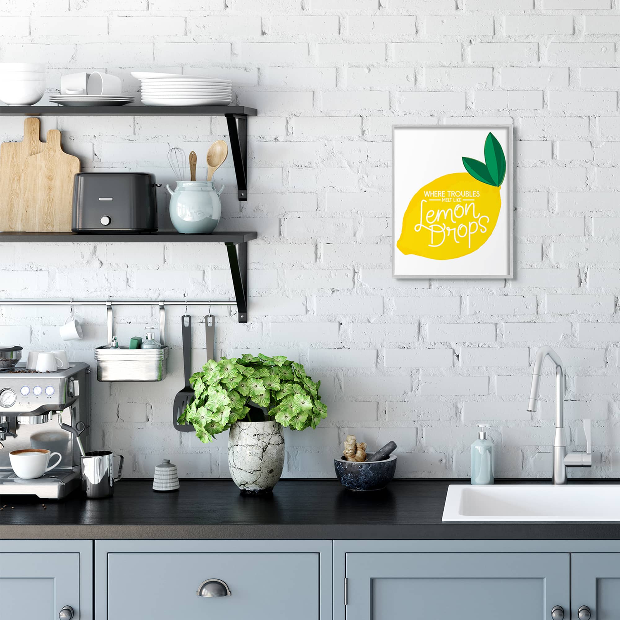 Stupell Industries Melt Like Lemon Drops Quote Quaint Citrus Fruit in Gray Frame Wall Art