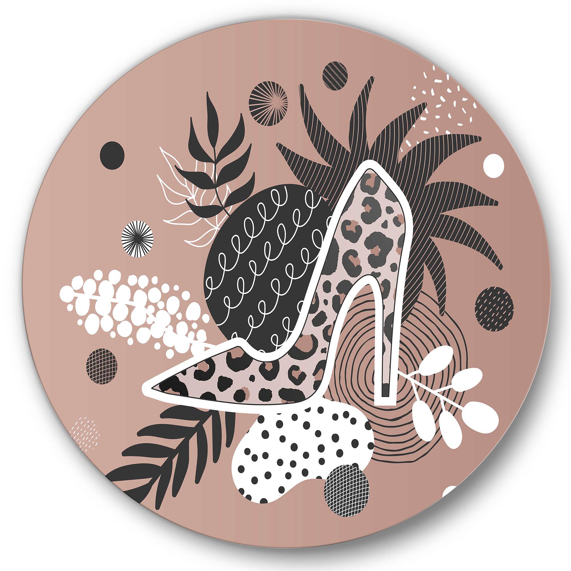 Designart - Leopard High-Heeled Shoes Tropical Leaves