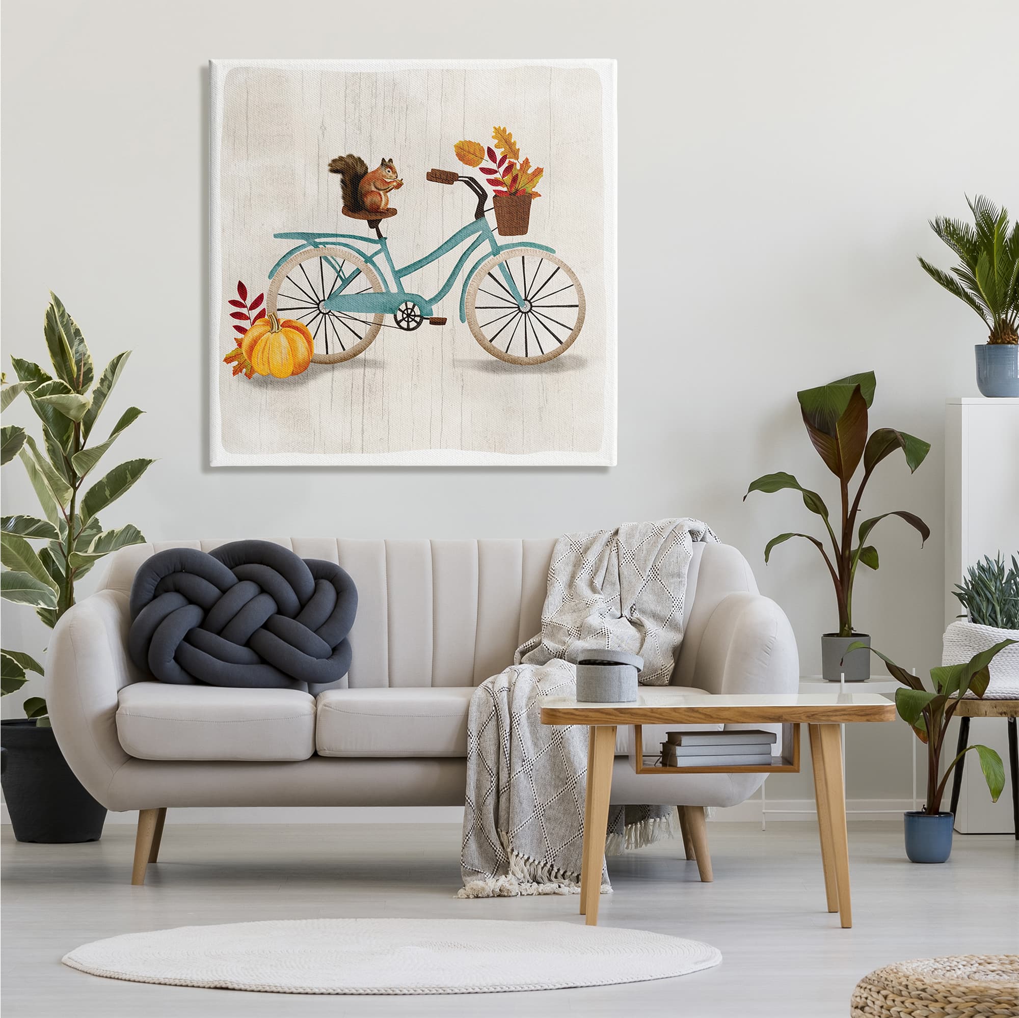 Stupell Industries Squirrel on Blue Bicycle Autumn Foliage Basket  Canvas Wall Art