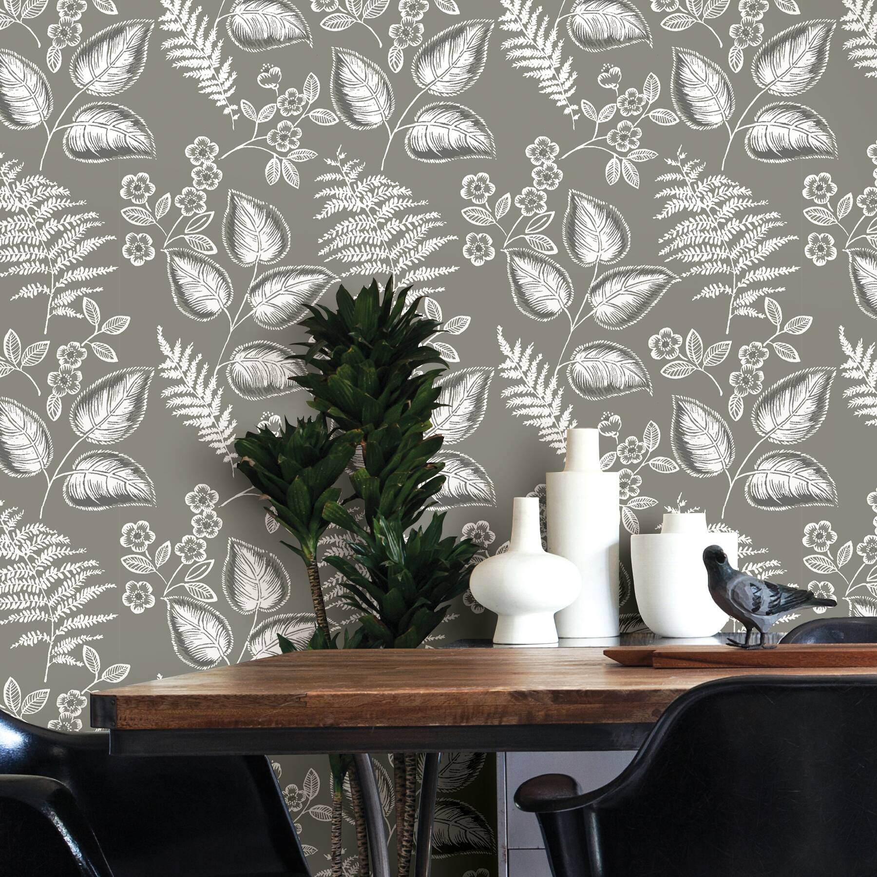 NuWallpaper Gray Foliage Peel & Stick Wallpaper