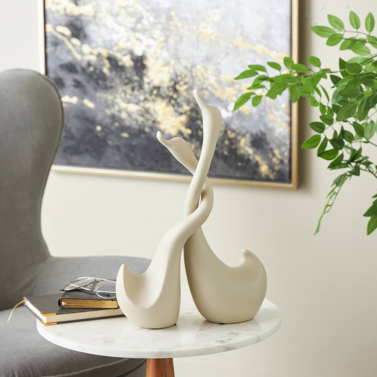Beige Ceramic Swan Intertwined Decorative Sculpture Set