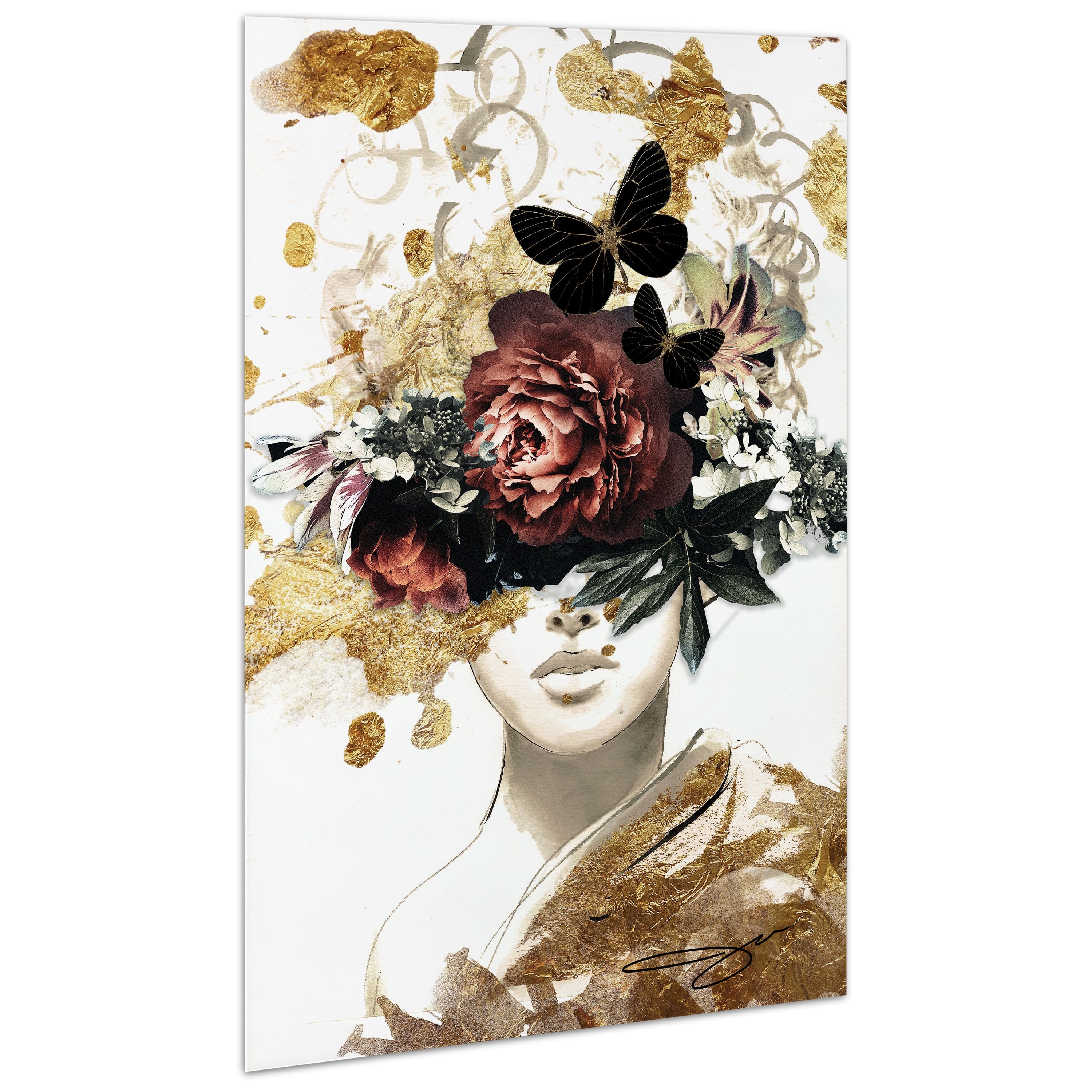 Empire Art Direct 32" x 48" Gold Covered Frameless Free Floating Printed Tempered Glass Wall Art