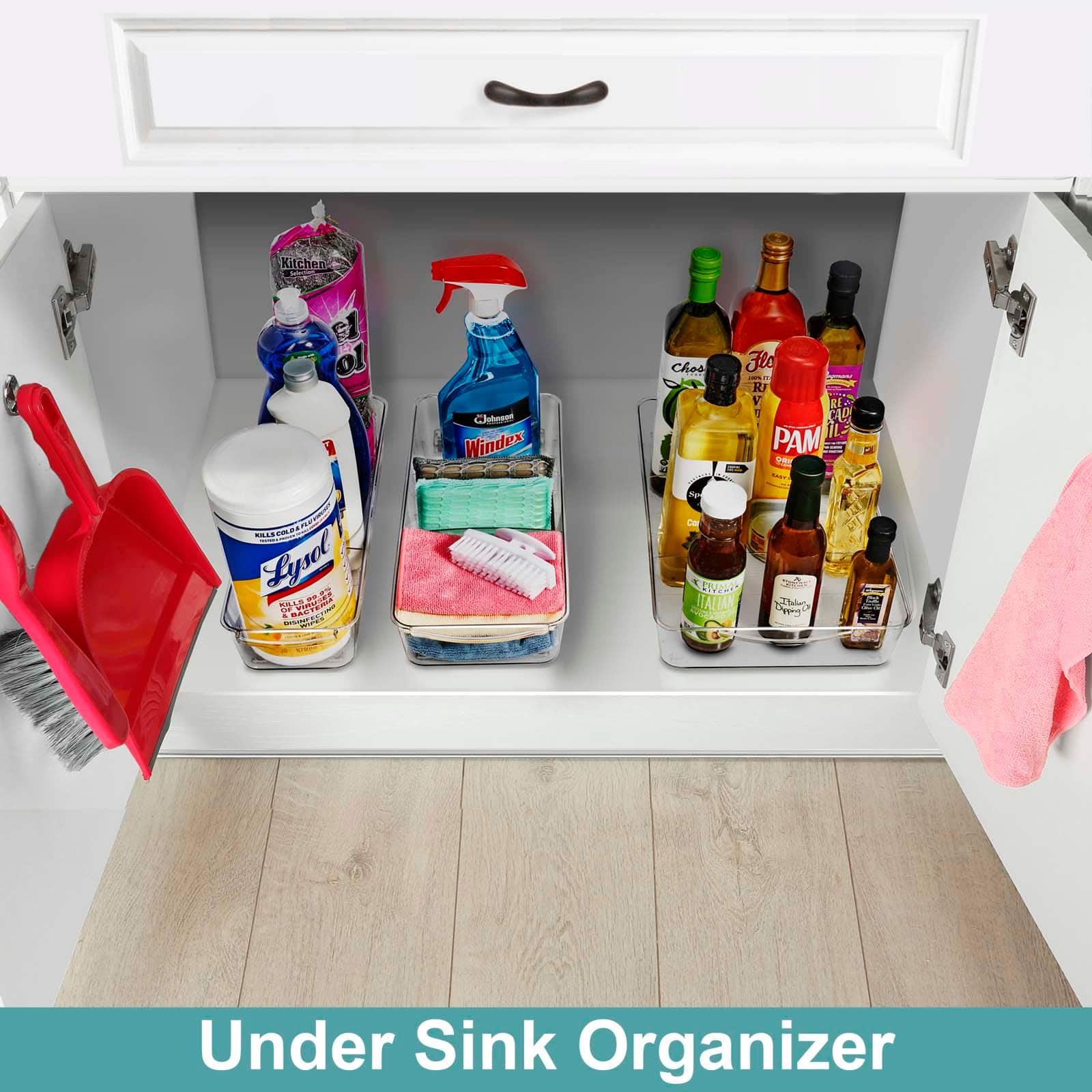 Sorbus Clear Organizing Bins on Wheels with Removable Dividers Set