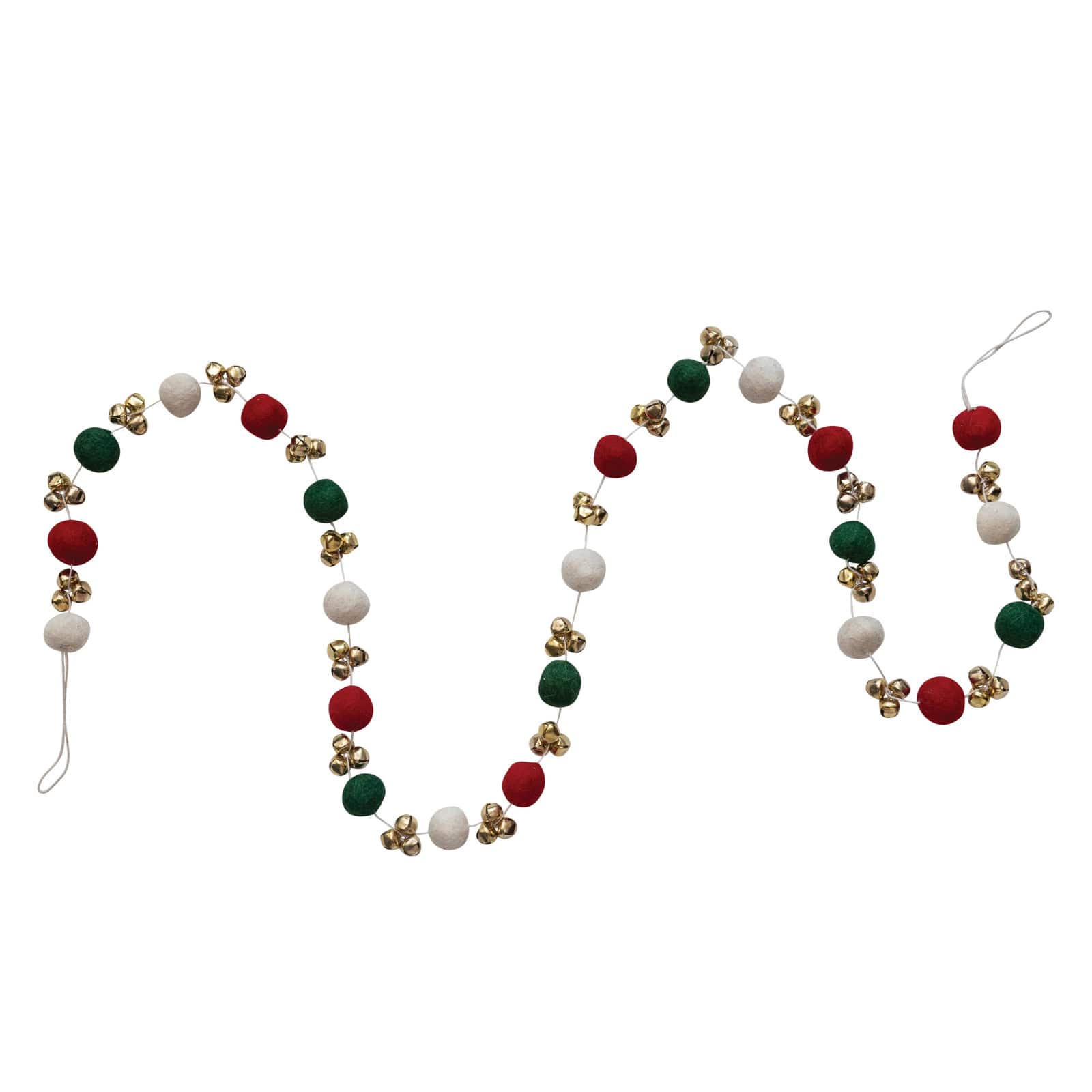 Hello Honey® 6ft. Red, Green & Cream Handmade Wool Felt Balls with Jingle Bells Garland