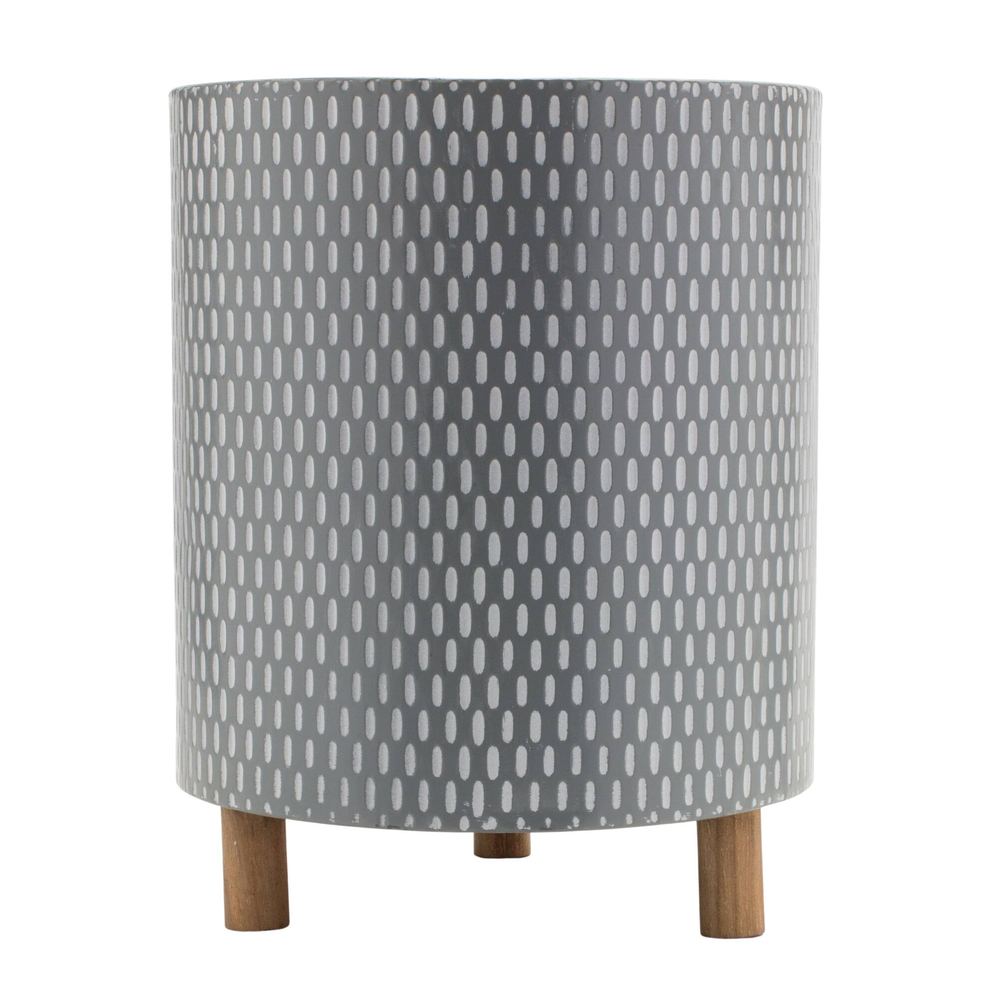 Geometric Design Iron Metal Planters with Wood Legs Set