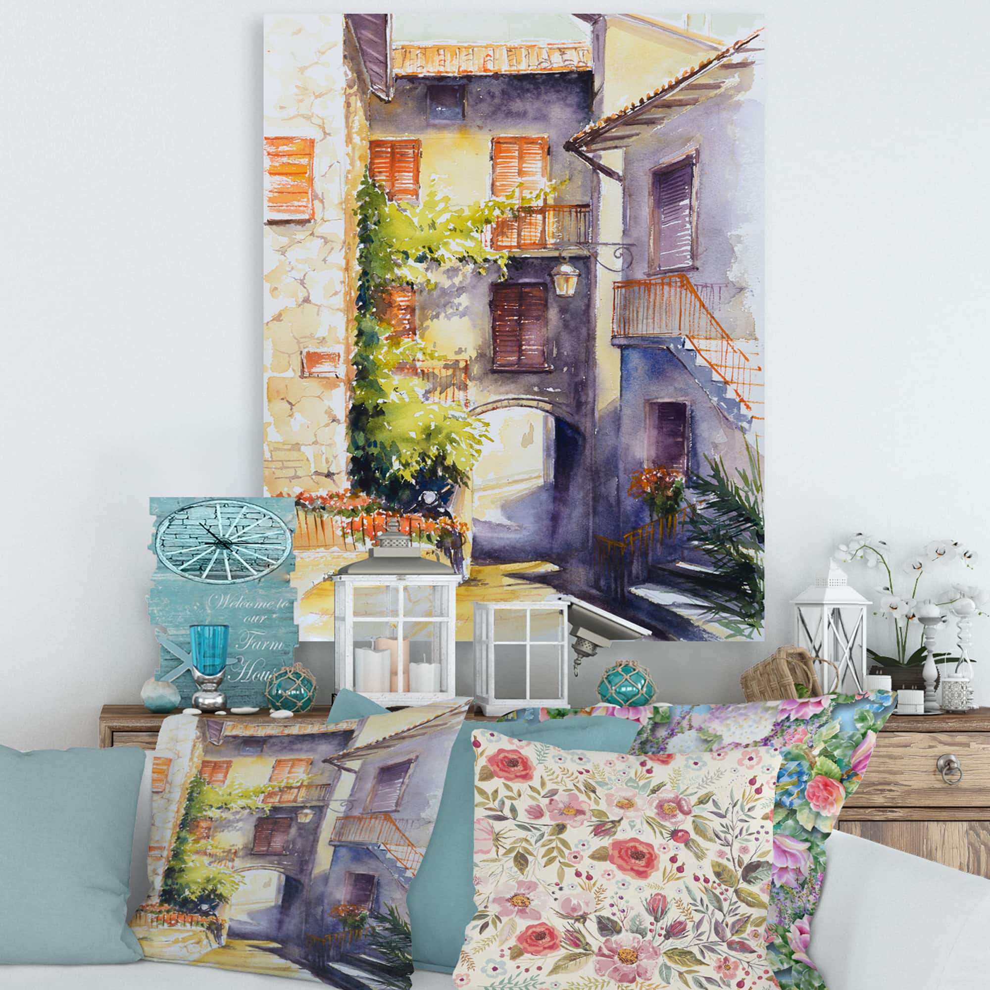 Designart - Rustic and Idyllic Italian VIllage - Country Canvas Wall Art Print