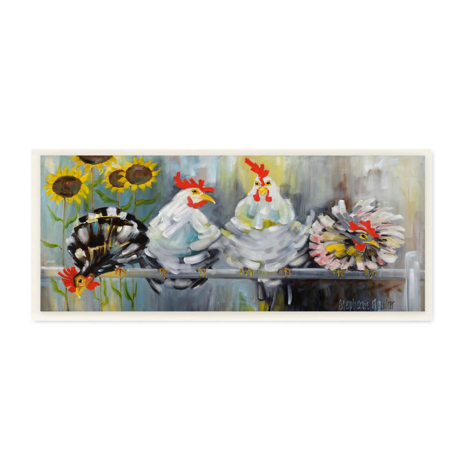 Stupell Industries Farm Chickens Ruffled Feathers and Sunflowers Painting Wood Wall Plaque