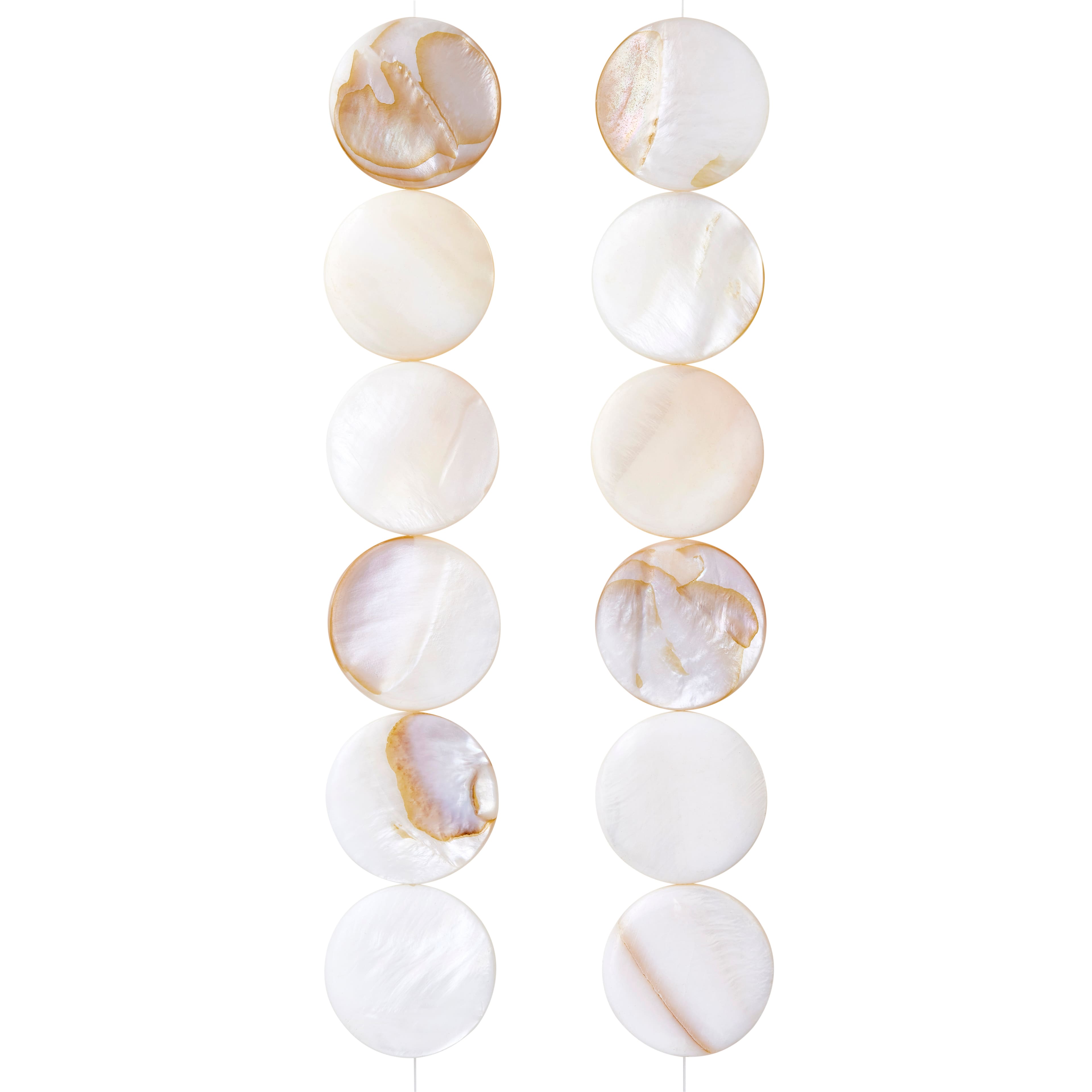 12 Pack: White Natural Shell Lentil Round Beads, 25mm by Bead Landing™