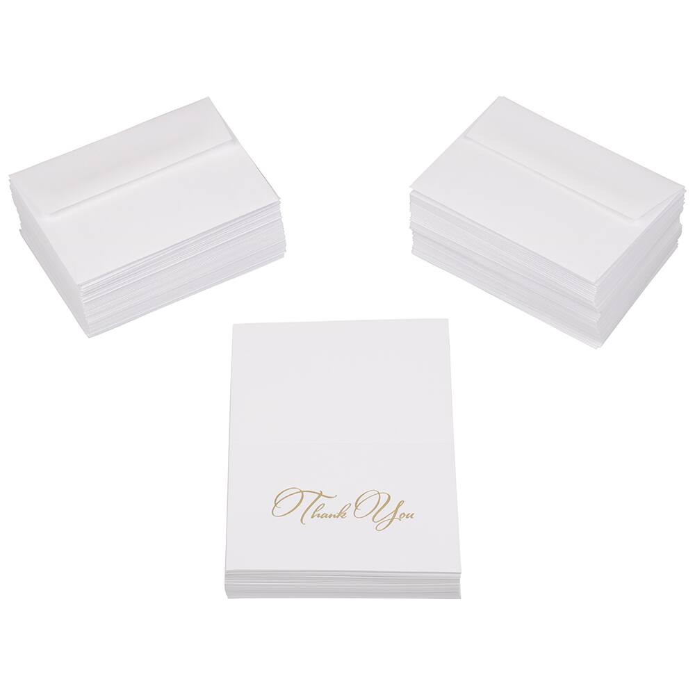 JAM Paper 4.875" x 3.375" Bright White with Gold Script Thank You Cards & Envelopes Set