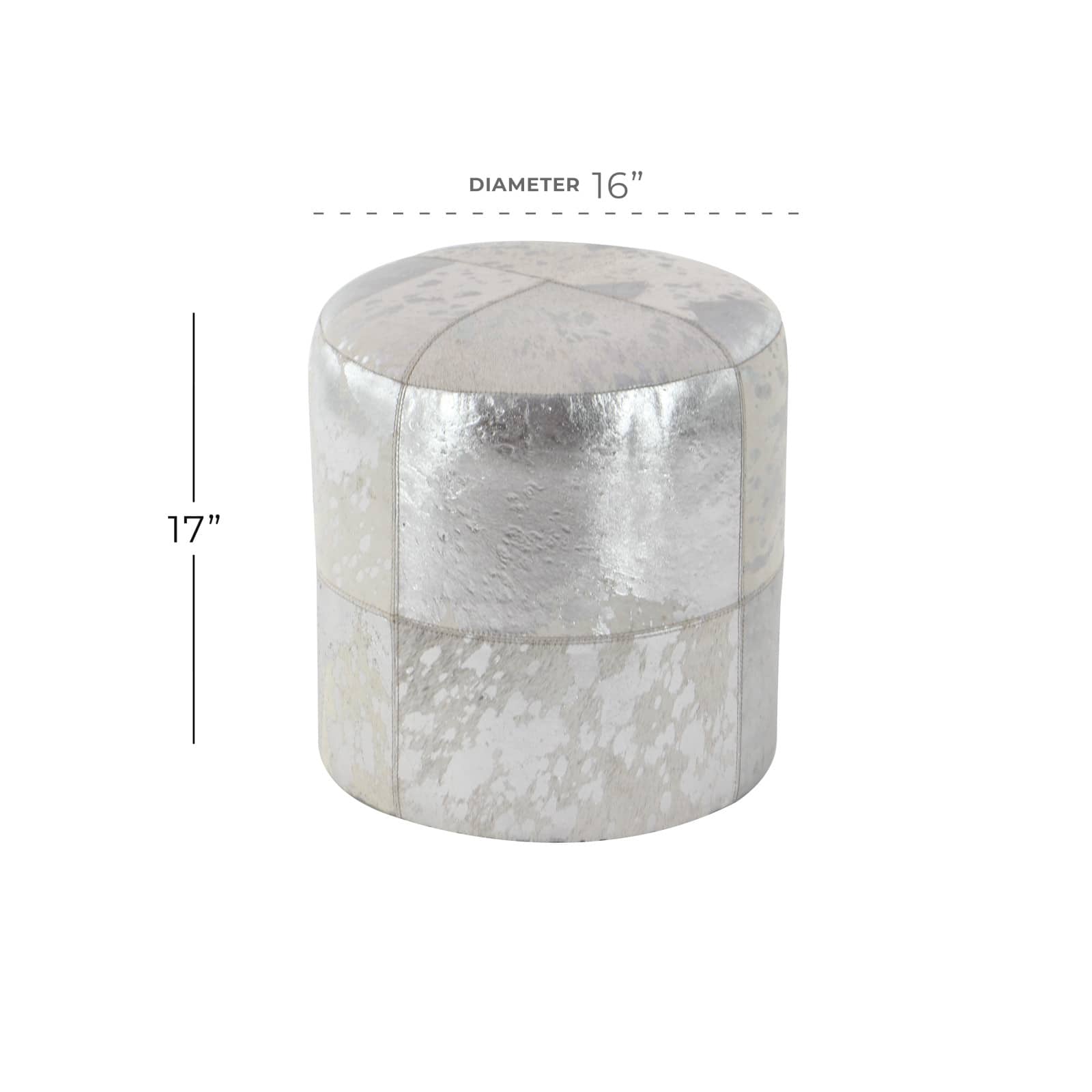 17" Silver & White Leather & Wood Glam Ottoman