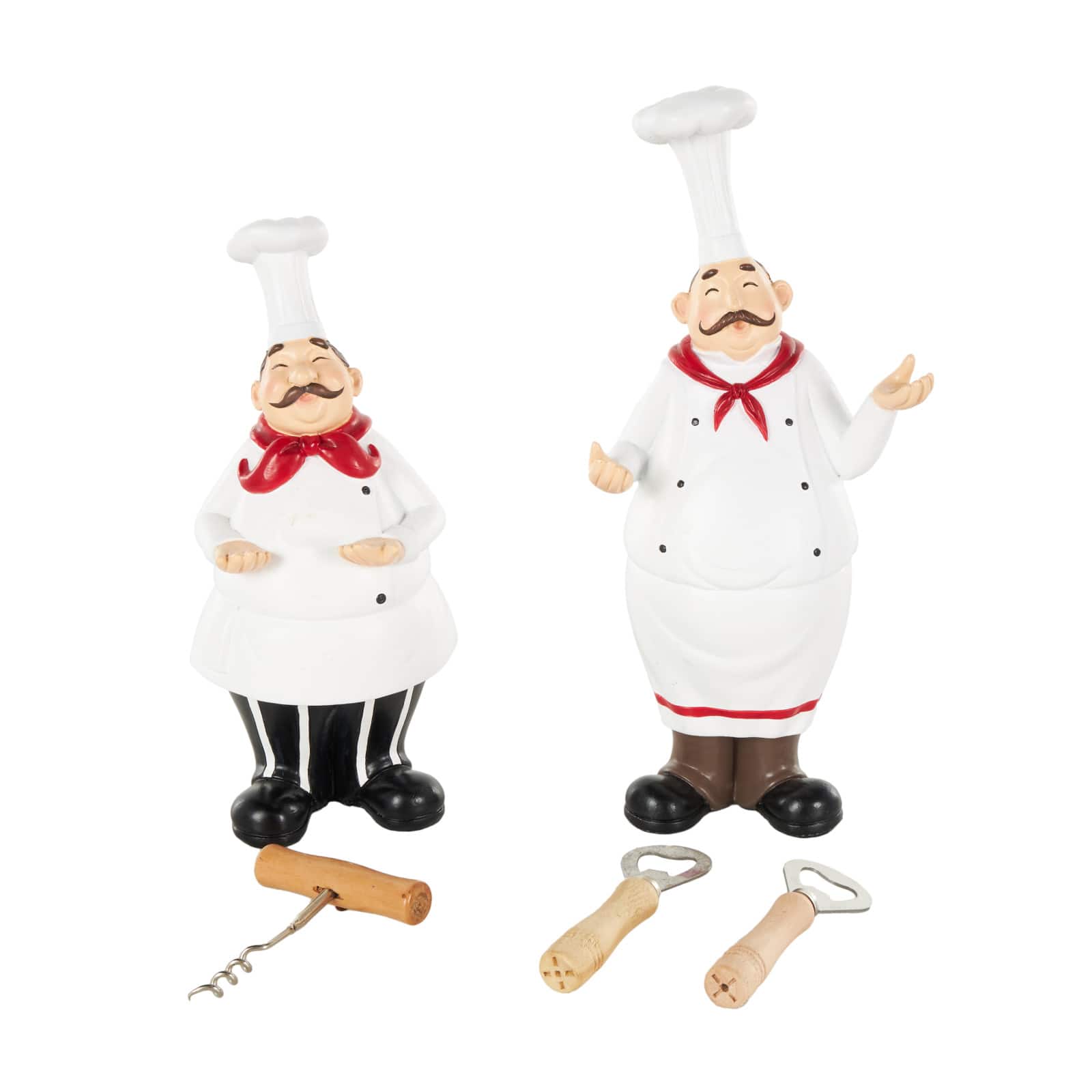 White Chef Kitchen Bottle Opener Holder Sculpture Set with Beer & Wine Bottle Accessories