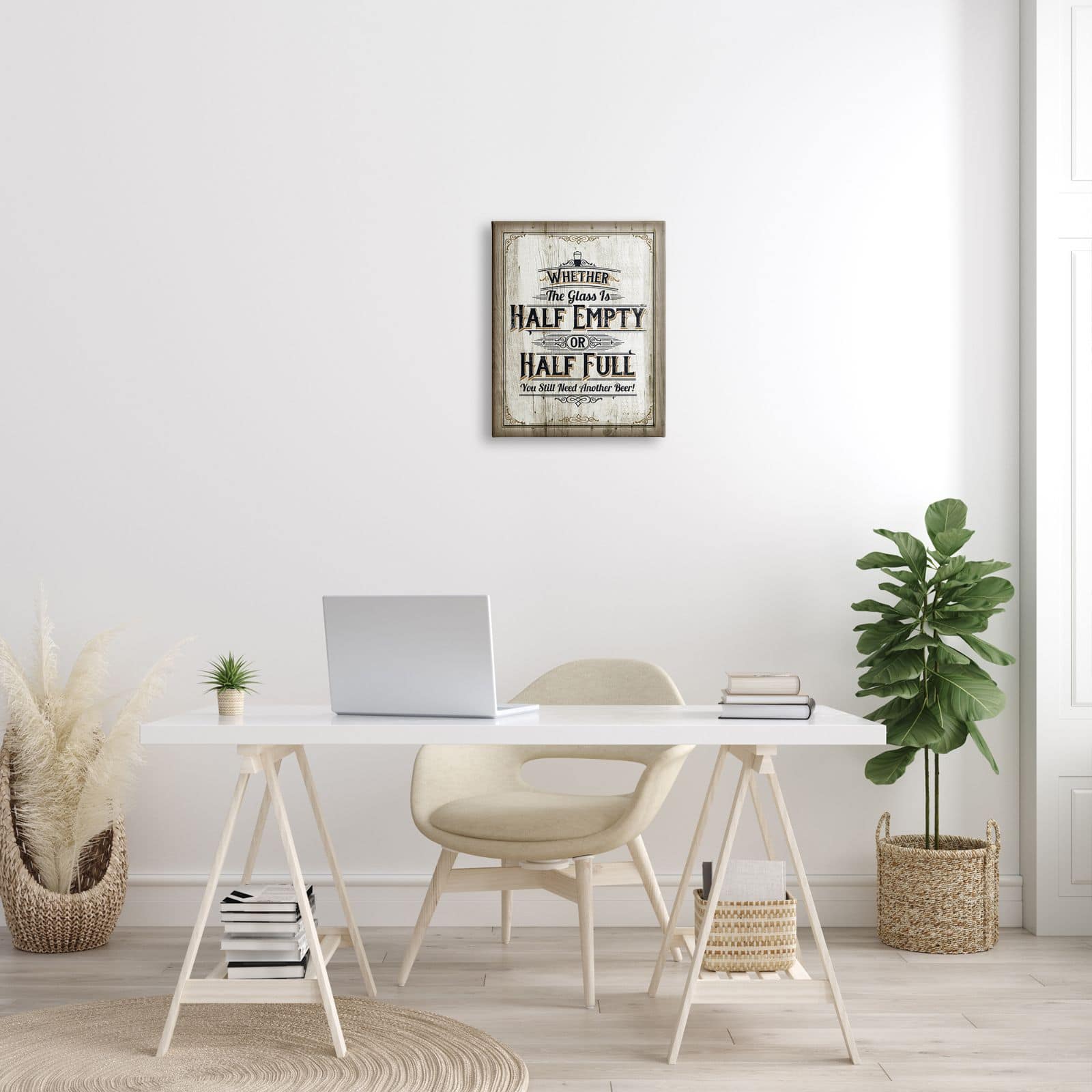 Stupell Industries Half Empty Beer Sign Bar Room Word Design Canvas Wall Art