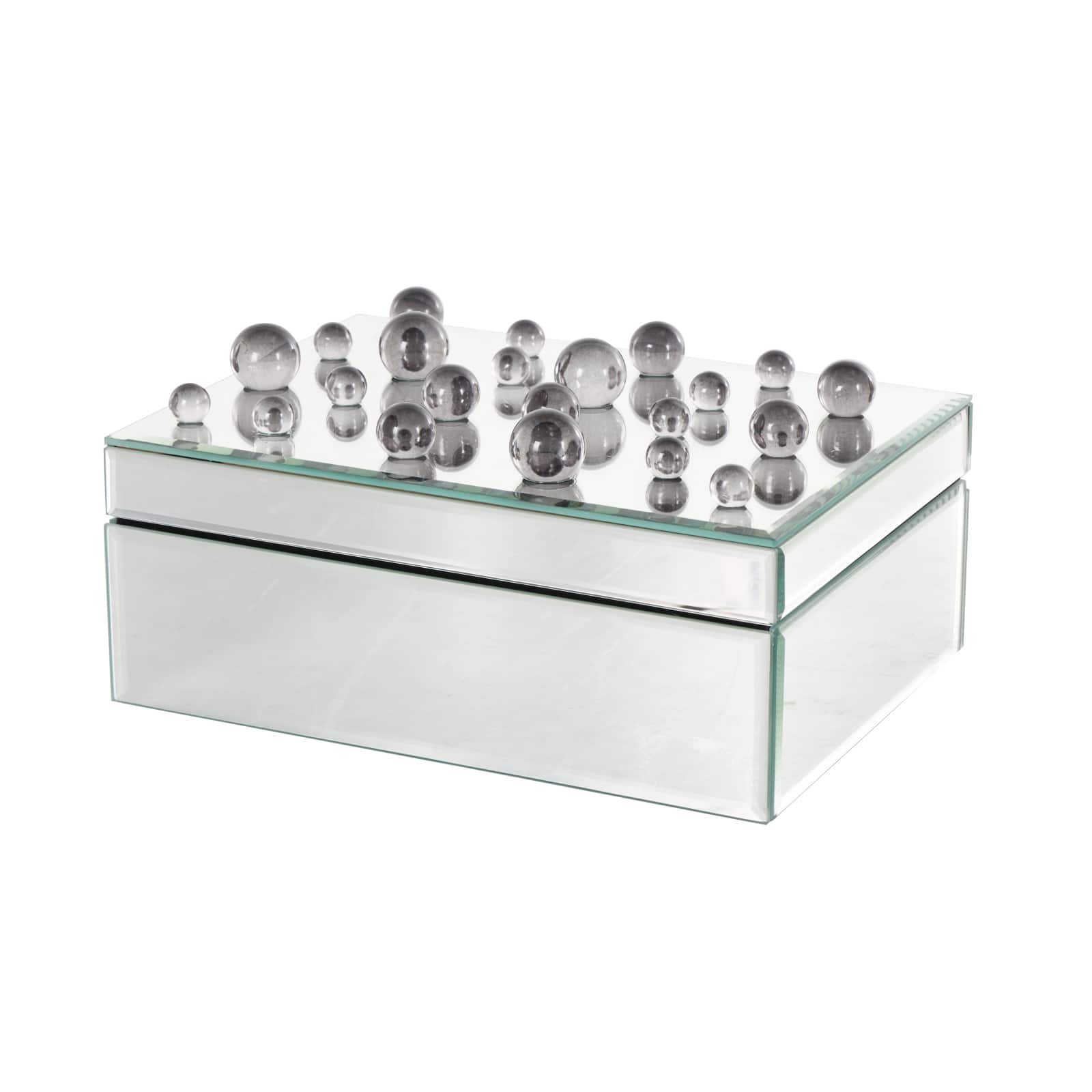 9.75" x 7" x 4.75" Silver Glass Mirrored Decorative Jewelry Box with Black Bubble Textured Balls