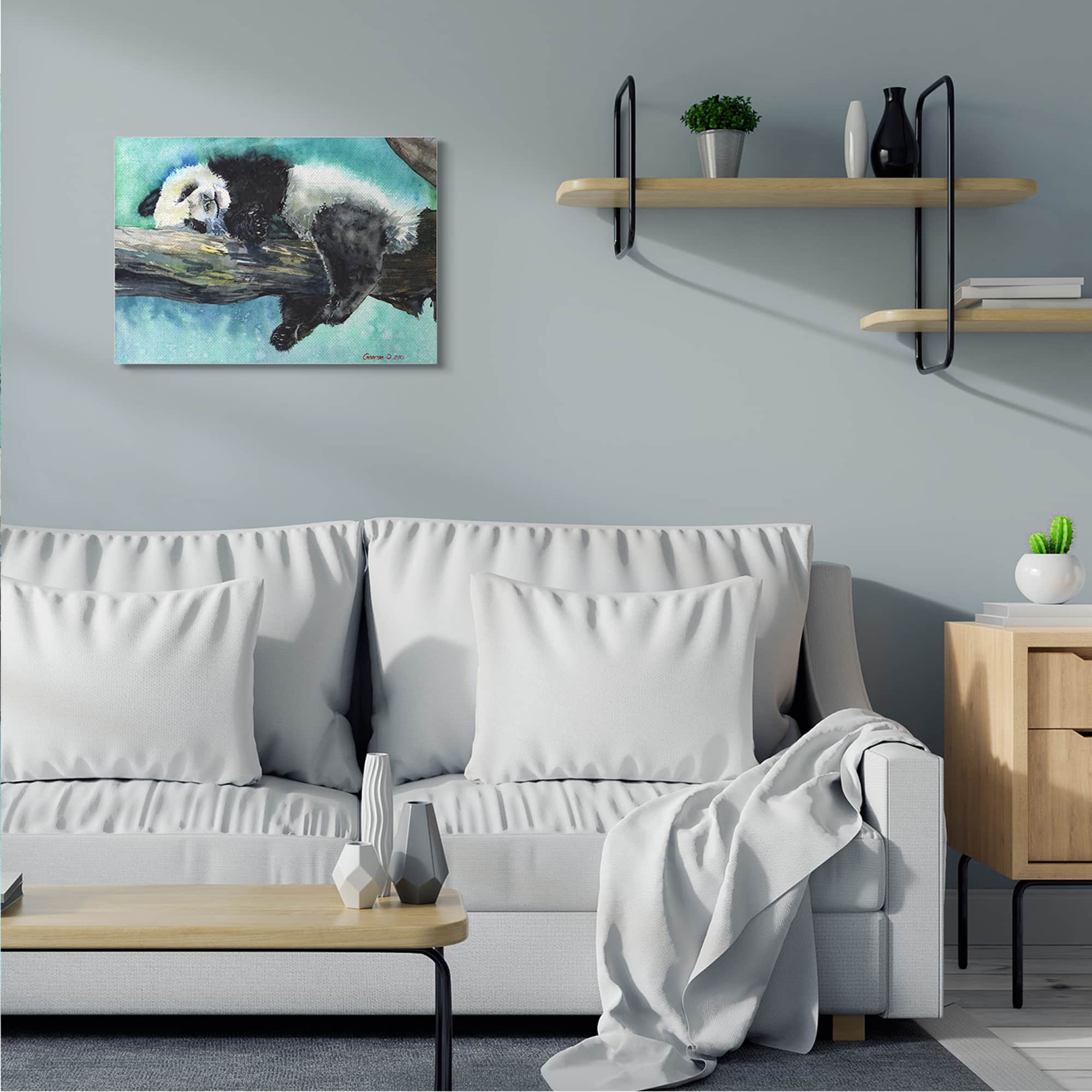 Stupell Industries Sleepy Baby Panda in Tree over Vibrant Blue Canvas Wall Art