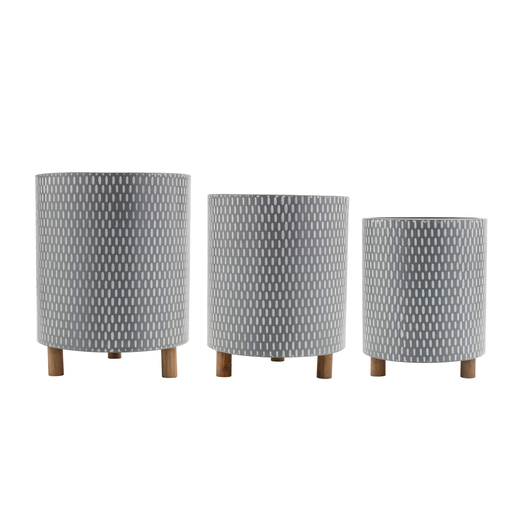 Geometric Design Iron Metal Planters with Wood Legs Set