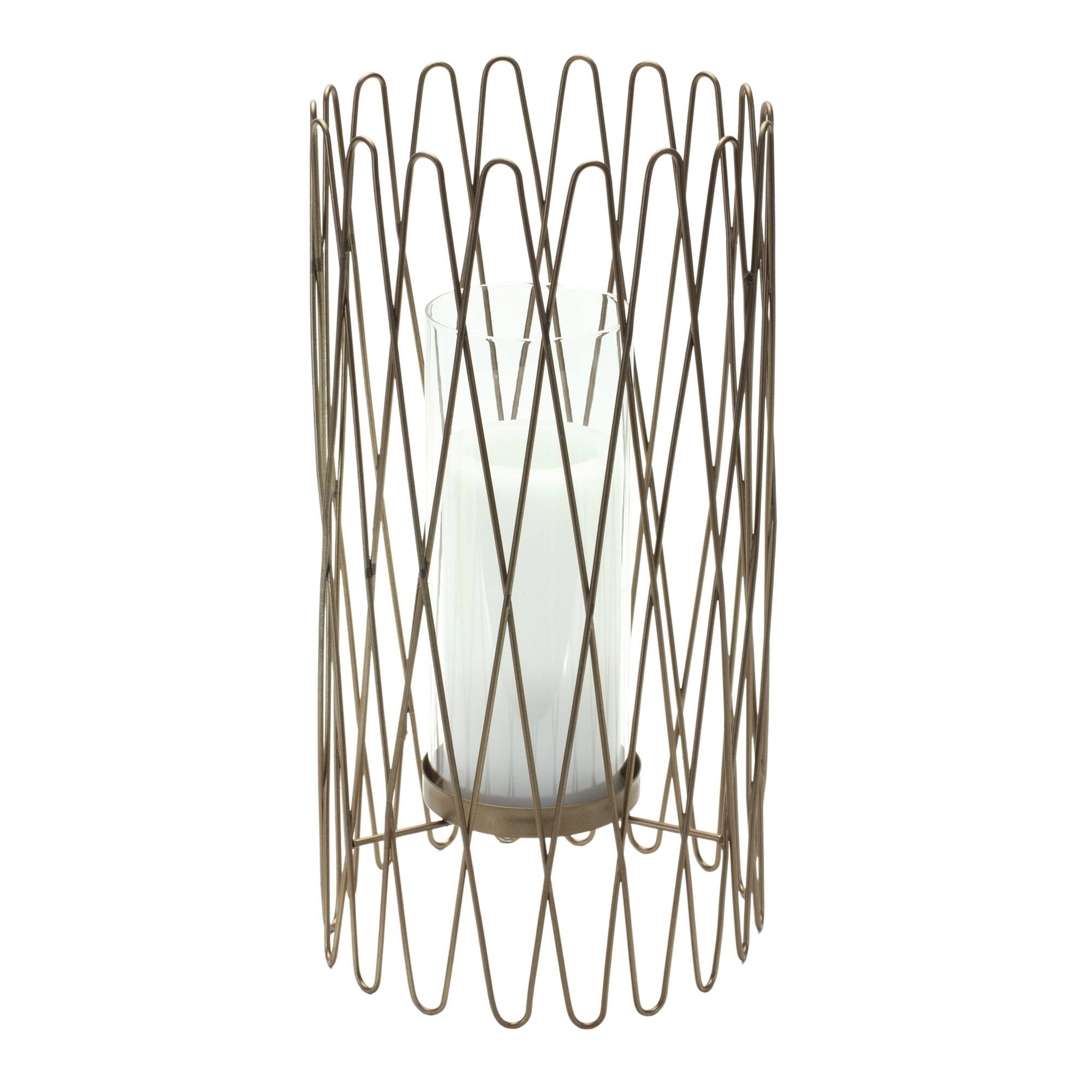 HomeRoots 14.25" Gold Iron & Glass Hurricane Candle Holder
