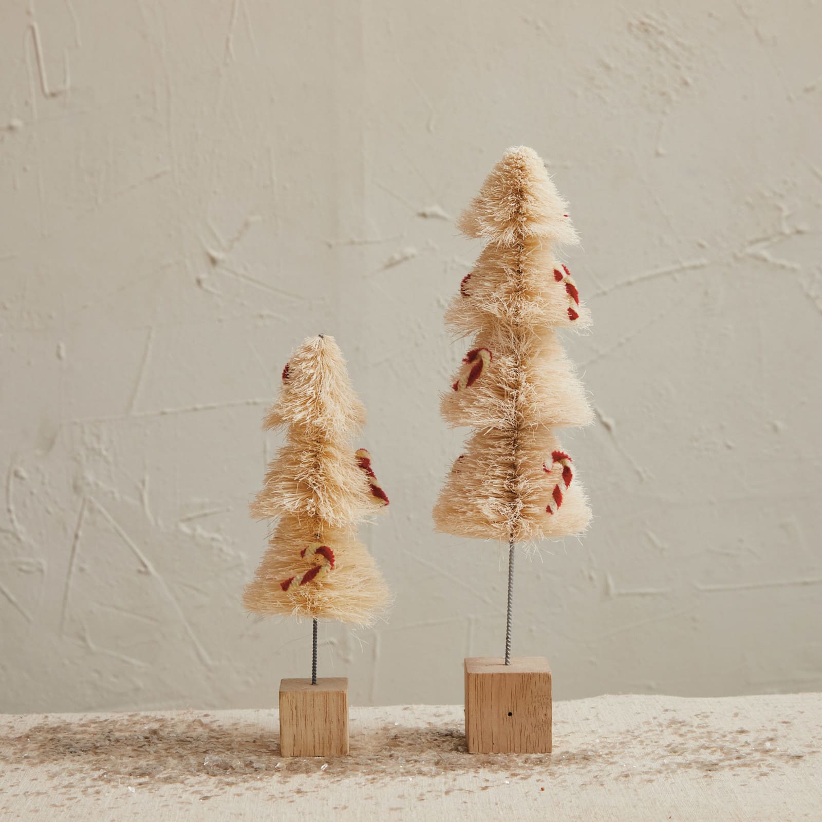 Hello Honey® Natural Sisal Bottle Brush Tree with Chenille Candy Cane & Wood Base