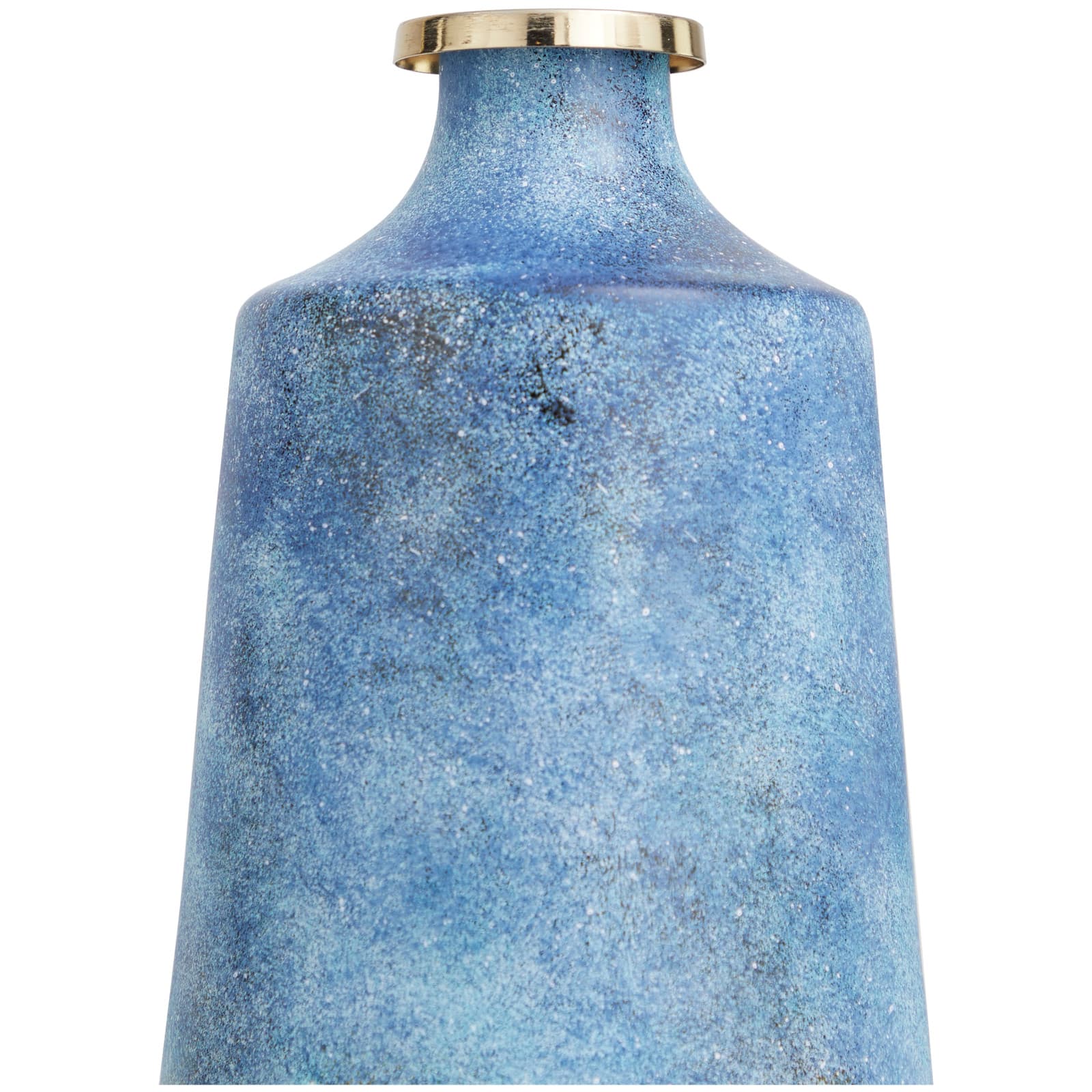 20" Blue Glass Galaxy Inspired Abstract Vase with Gold Top