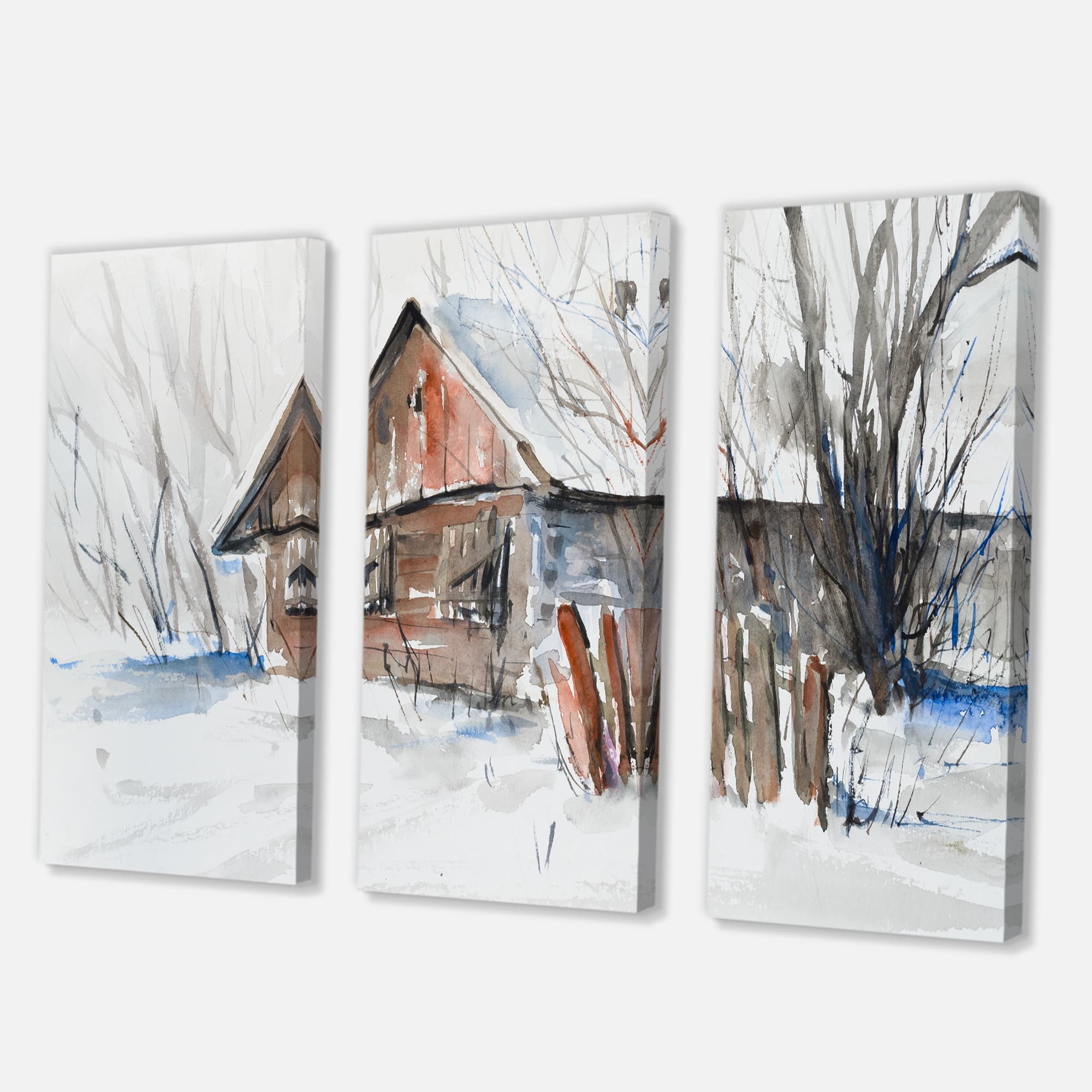 Designart - Old Abandoned Wooden House In Winter Picture - Traditional Canvas Wall Art Print