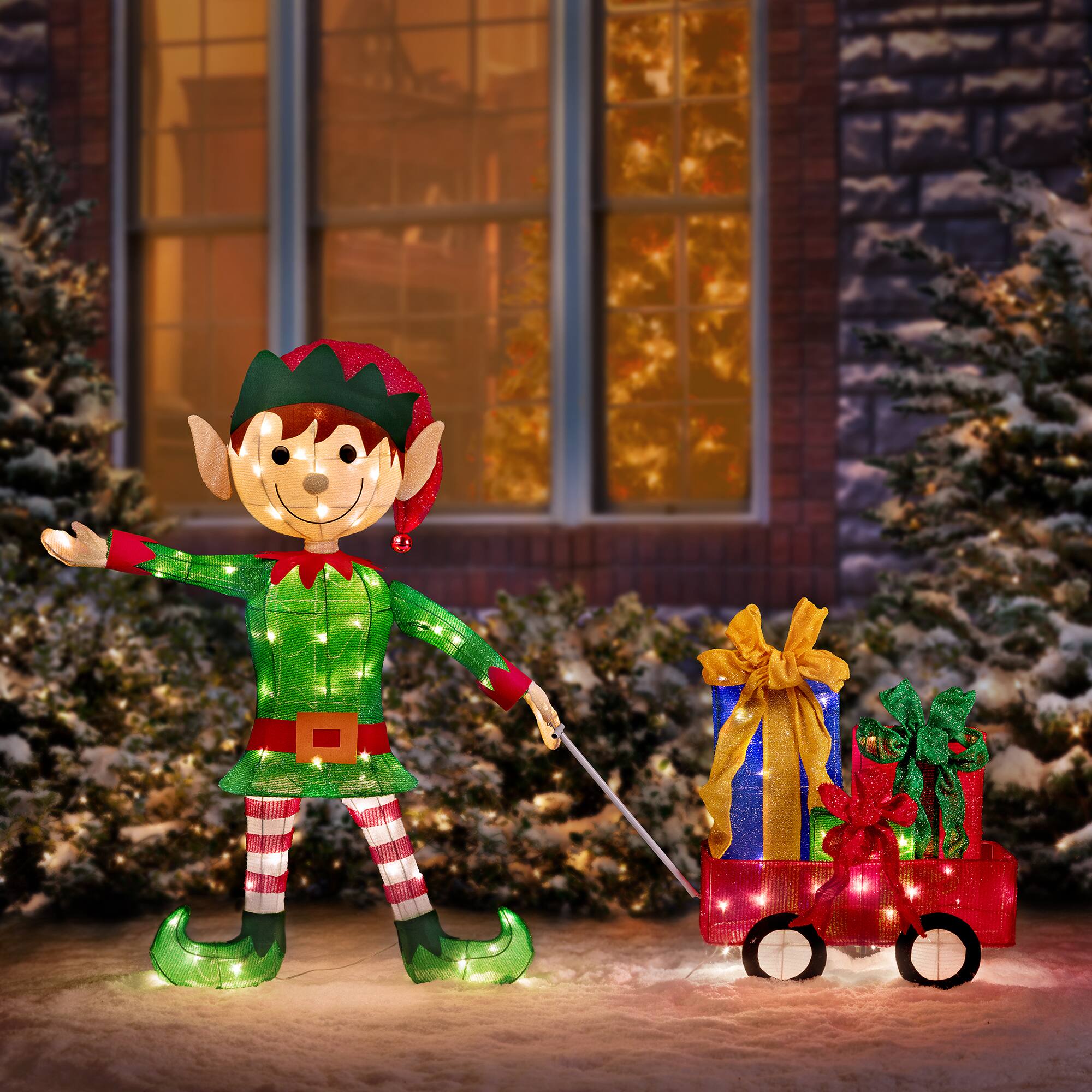 42" Elf Pulling Wagon